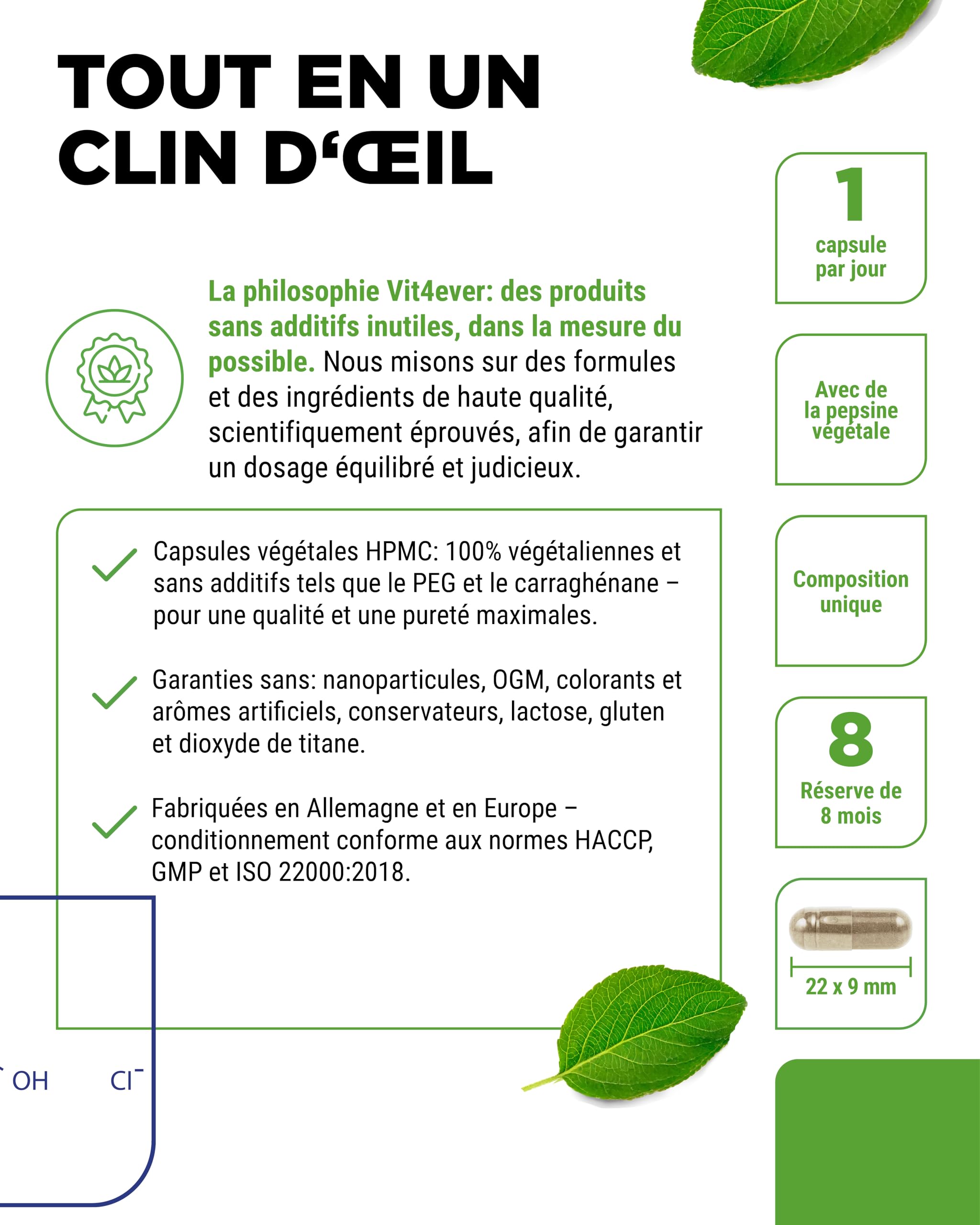 Betaine HCL - 240 Gélules avec 650 mg Bétaïne HCL - Avec Pepsine & Gentiane Amère - Enzymes Digestives à Spectre Complet - Forte Dose - Végan
