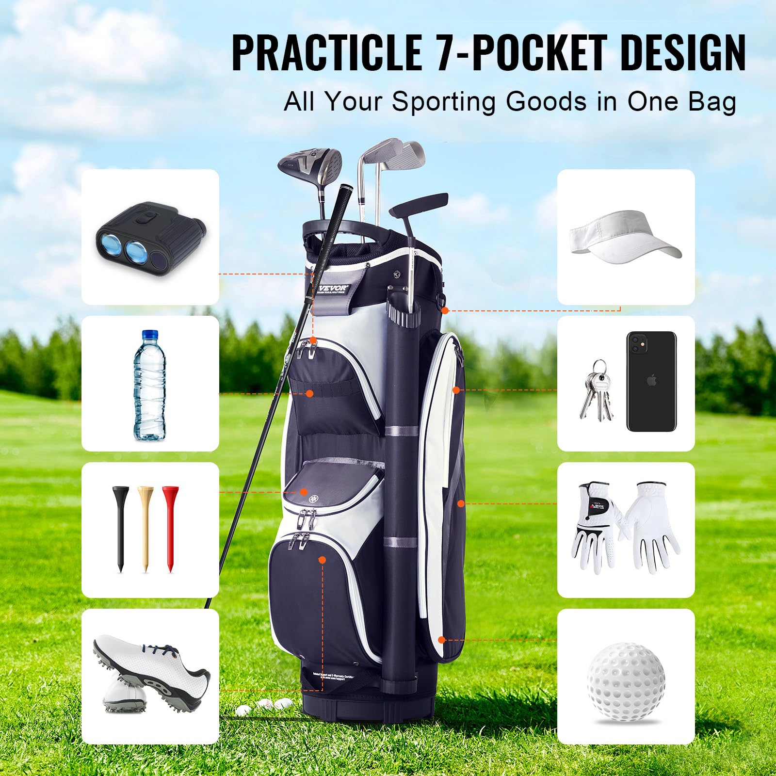 VEVOR Bolsa para Carrito de Golf Organizador 14 vías 36 Pulgadas Nailon