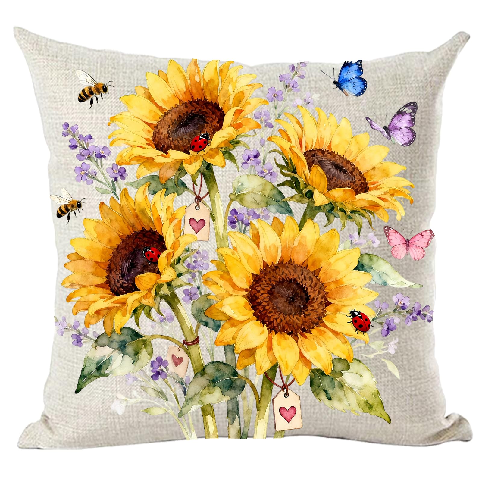 Ramirar Ink Painting Watercolor Yellow Sunflowers Flowers Butterflies Summer Decorative Throw Pillow Cover Case Home Living Room Bed Sofa Car Cotton Linen Square 18 x 18 Inches-image-29