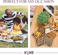 Vista 4 de Koko Bandeja de madera de acacia para servir Plato rústico tallado para alimentos, queso, postres, frutas divididas, verduras, bandeja