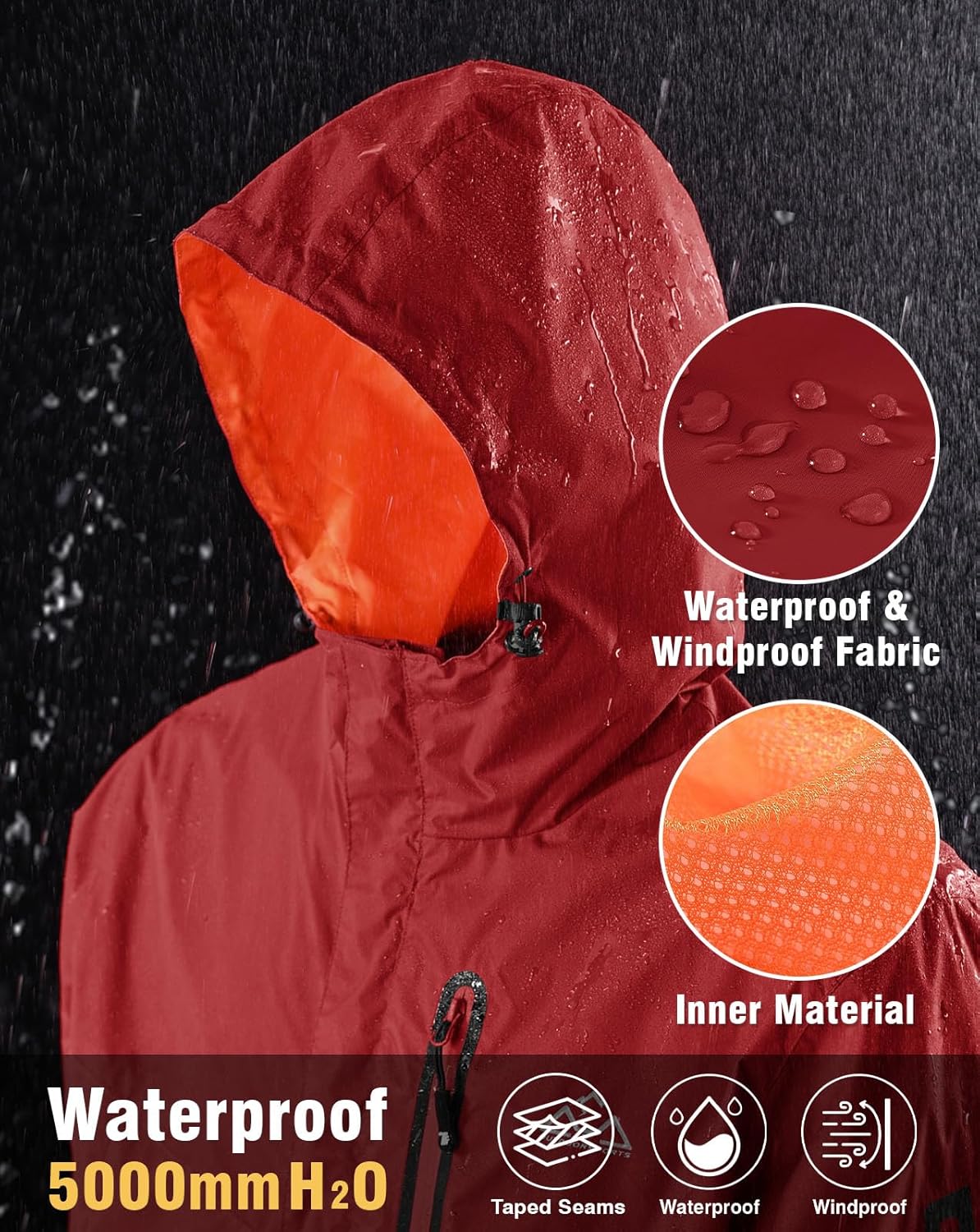 TBMPOY Men's Lightweight Rain Jackets Waterproof Raincoat with Hood Running Cycling Hiking Outdoor Windbreaker - Image 5
