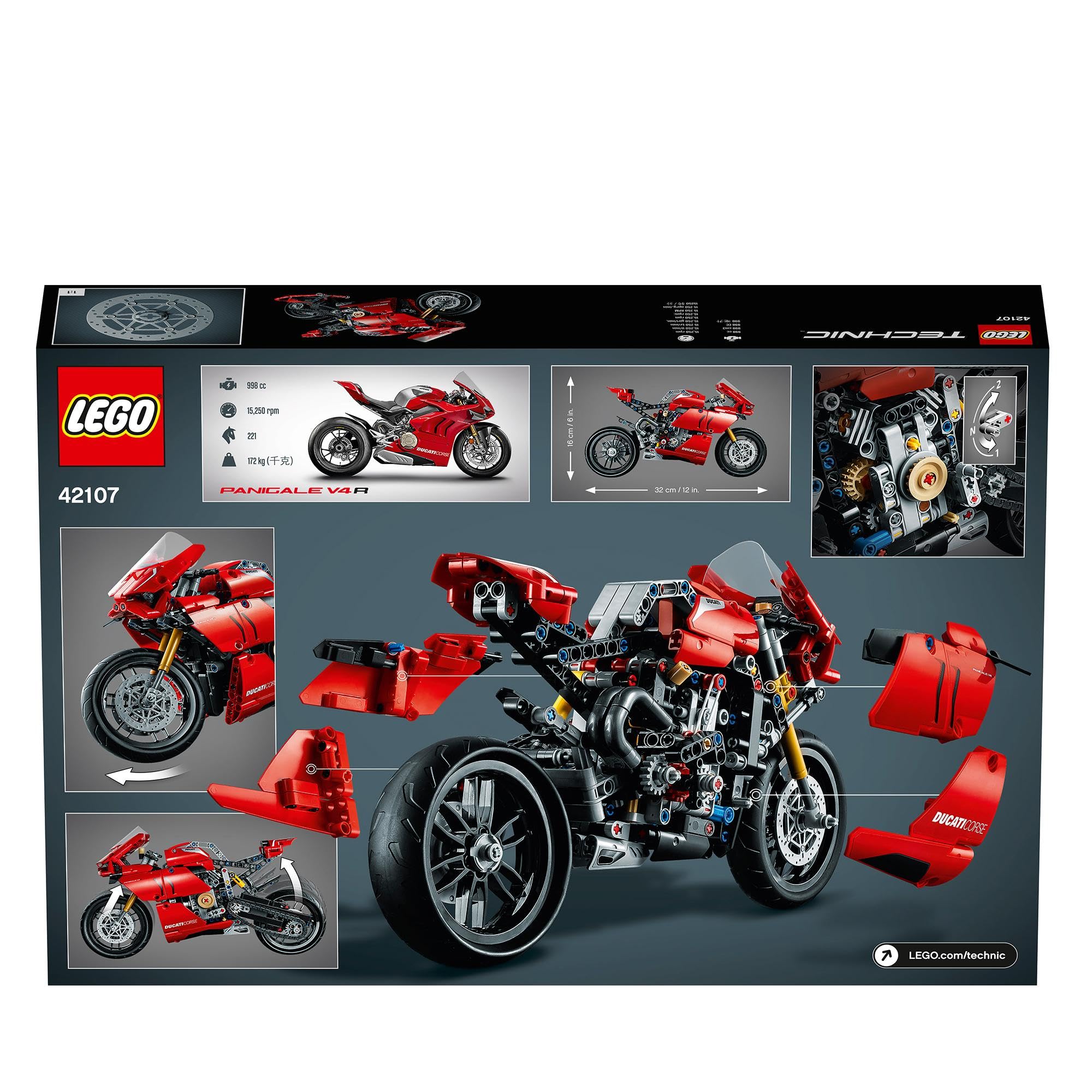LEGO Technic Ducati Panigale V4 R, Moto Giocattolo da Collezione, Giochi per Bambini, Bambine Ragazzi e Ragazze da 10 Anni in su, Kit Modellismo Adulti da Costruire, Replica Modello Originale 42107