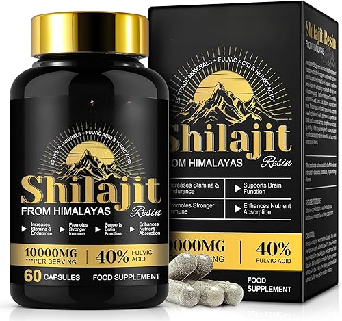 60 cápsulas orgánicas de Shilajit  Suplemento dietético de resina Shilajit pura del Himalaya para apoyo inmunológico y aumento de energía (60)