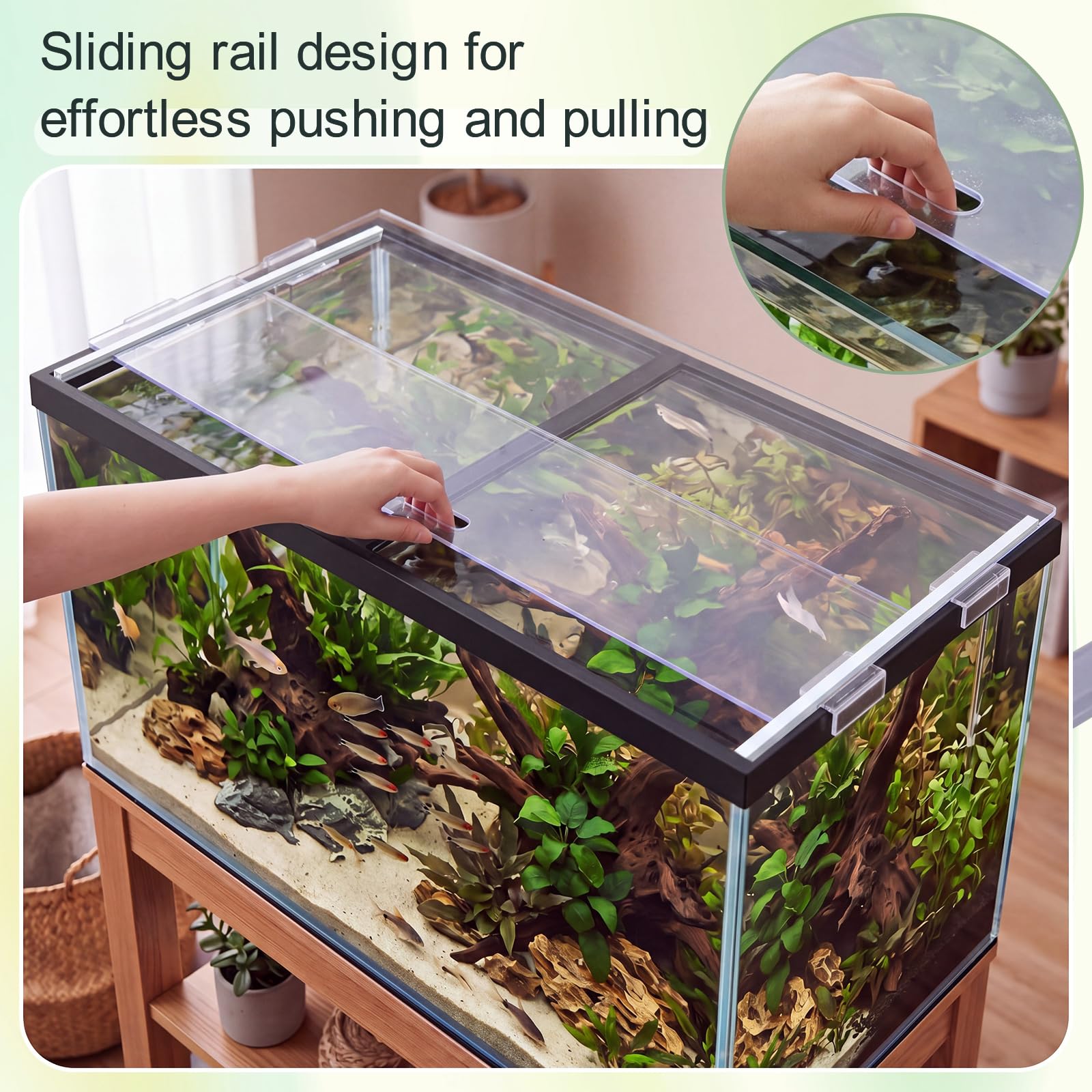 Sieral Lot de 2 couvercles d'aquarium en polycarbonate avec 30 clips de couvercle supérieur, couvercles d'aquarium 58 x 29 x 0,3 cm pour aquarium de 100,6 / 150 litres, version rail coulissant, avec