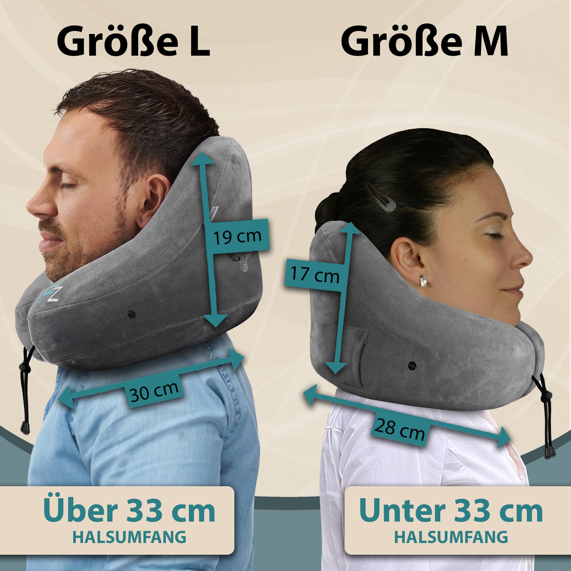 Deluxe Reise-Kombo in grau: Aufblasbares Premium AIR Set (Größe L und M)