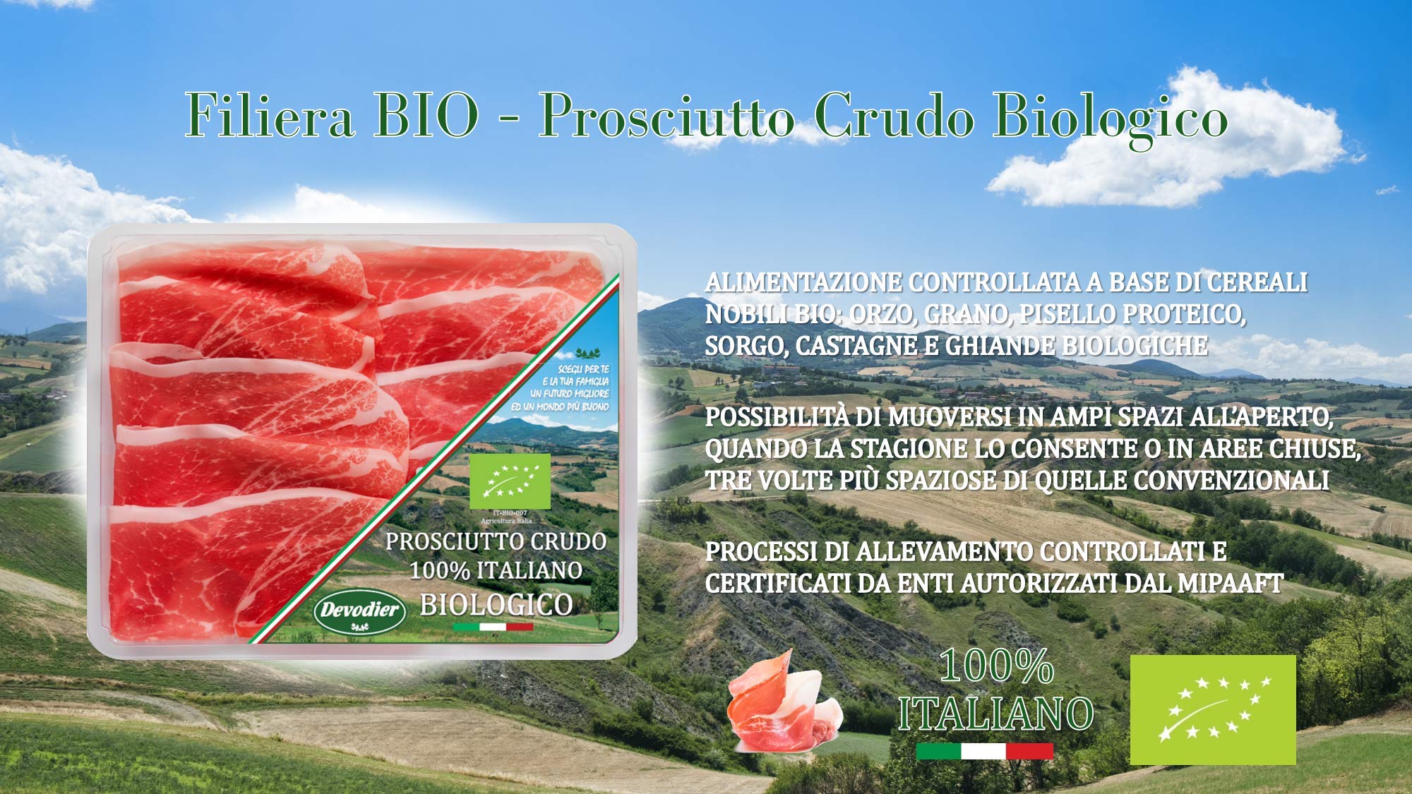 Prosciutto Italiano BIO DEVODIER Biologico Riserva Affettato 70g - Confezione da 12 vaschette (Stagionatura Min. 20 Mesi)