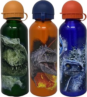 HOVUK Botella de agua de aluminio para niños de 500 ml, 1 botella de agua deportiva de Jurassic-World con boquilla de seguridad para picnic escolar a partir de 3 años