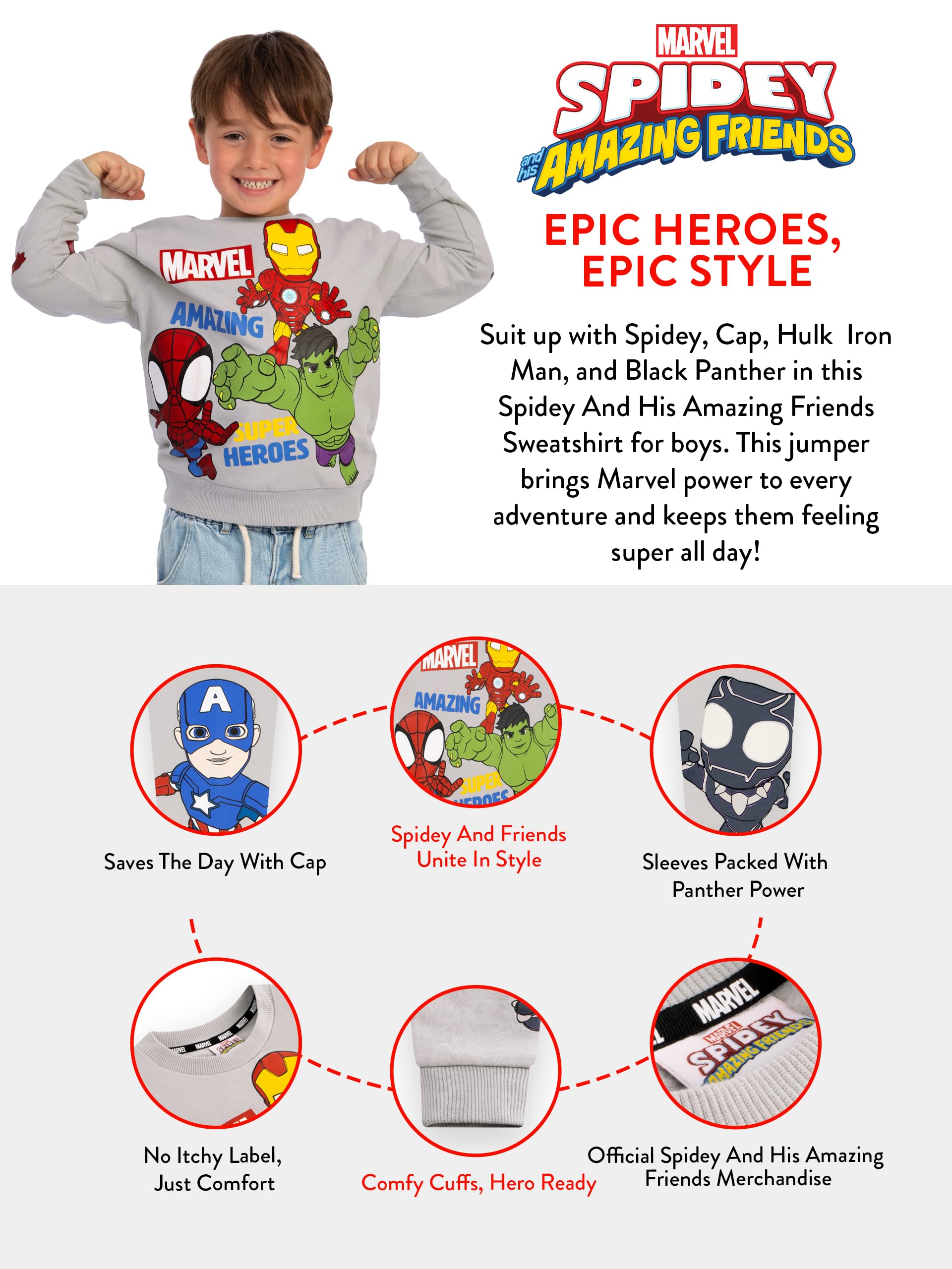 Marvel Spidey And His Amazing Friends Bluza Chłopięca, Ubrania Superbohatera, Sweter Spidey dla Dzieci