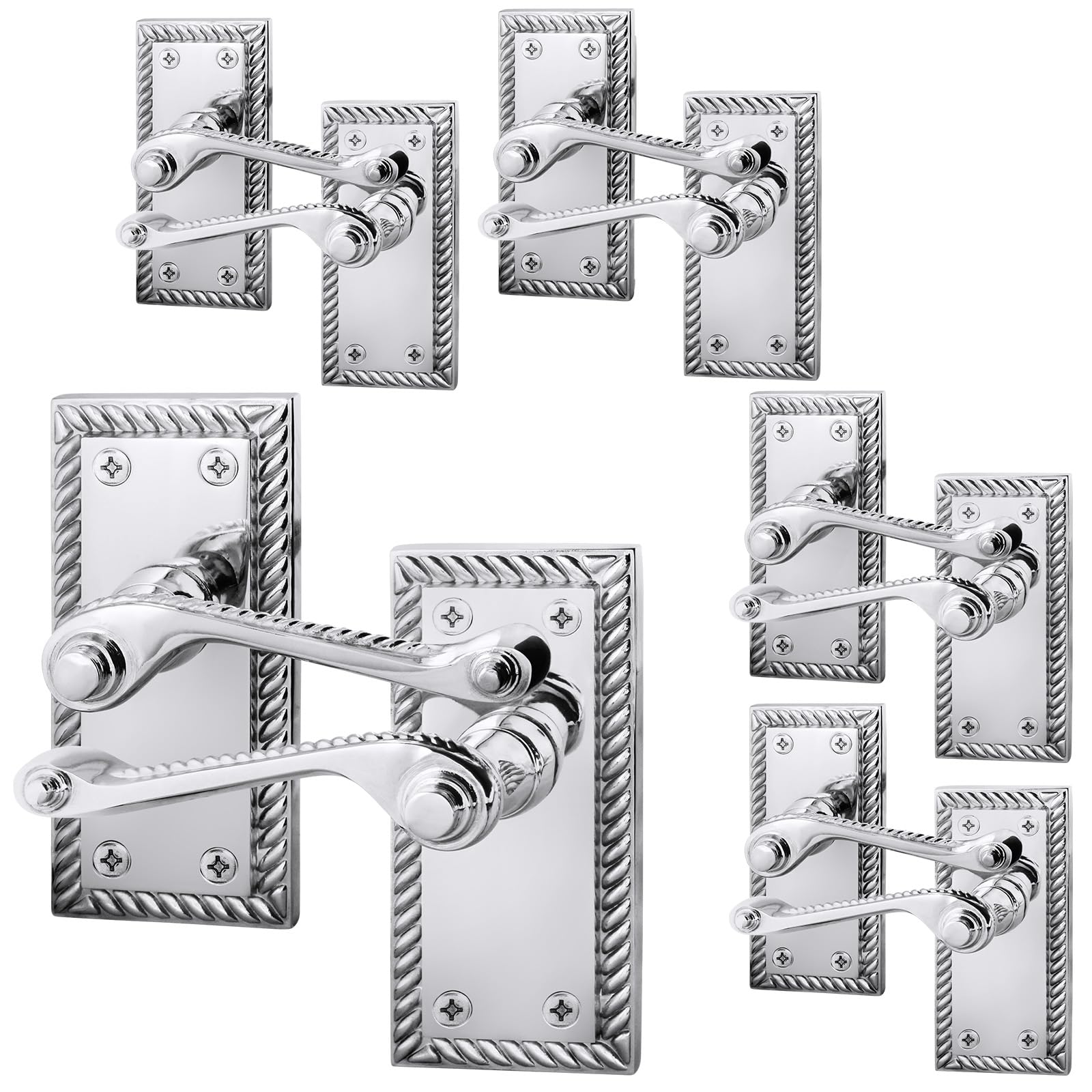 Eai Polished Chrome Georgian Scroll Door Handles - 5 Pairs Of Internal Lever Latch Handles On Backplate - Rope Design