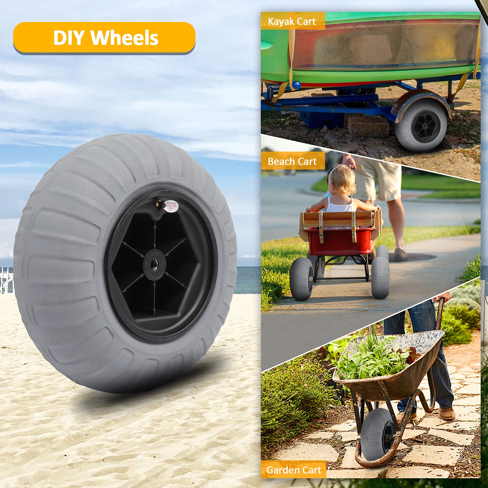 Bonnlo Balloon Wheels 16" Replacement Big Beach Sand Tires Axle 20mm