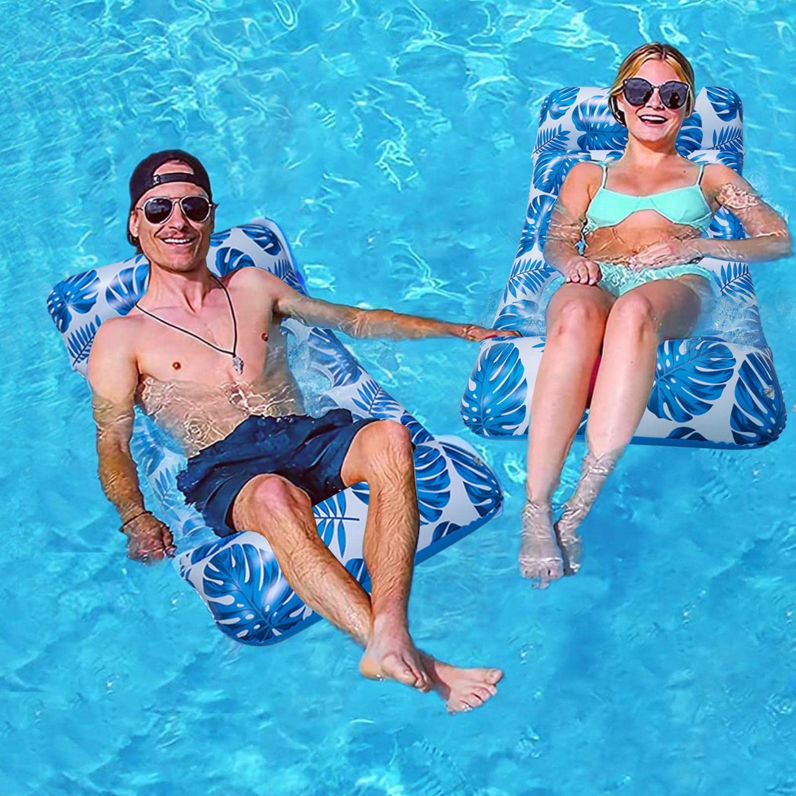 Galleggiante Per Piscina Doppio Per Adulti - Zattera Gonfiabile Con Fondo In Rete, Manici E Portabicchieri, 185x115 Cm, Blu - 3