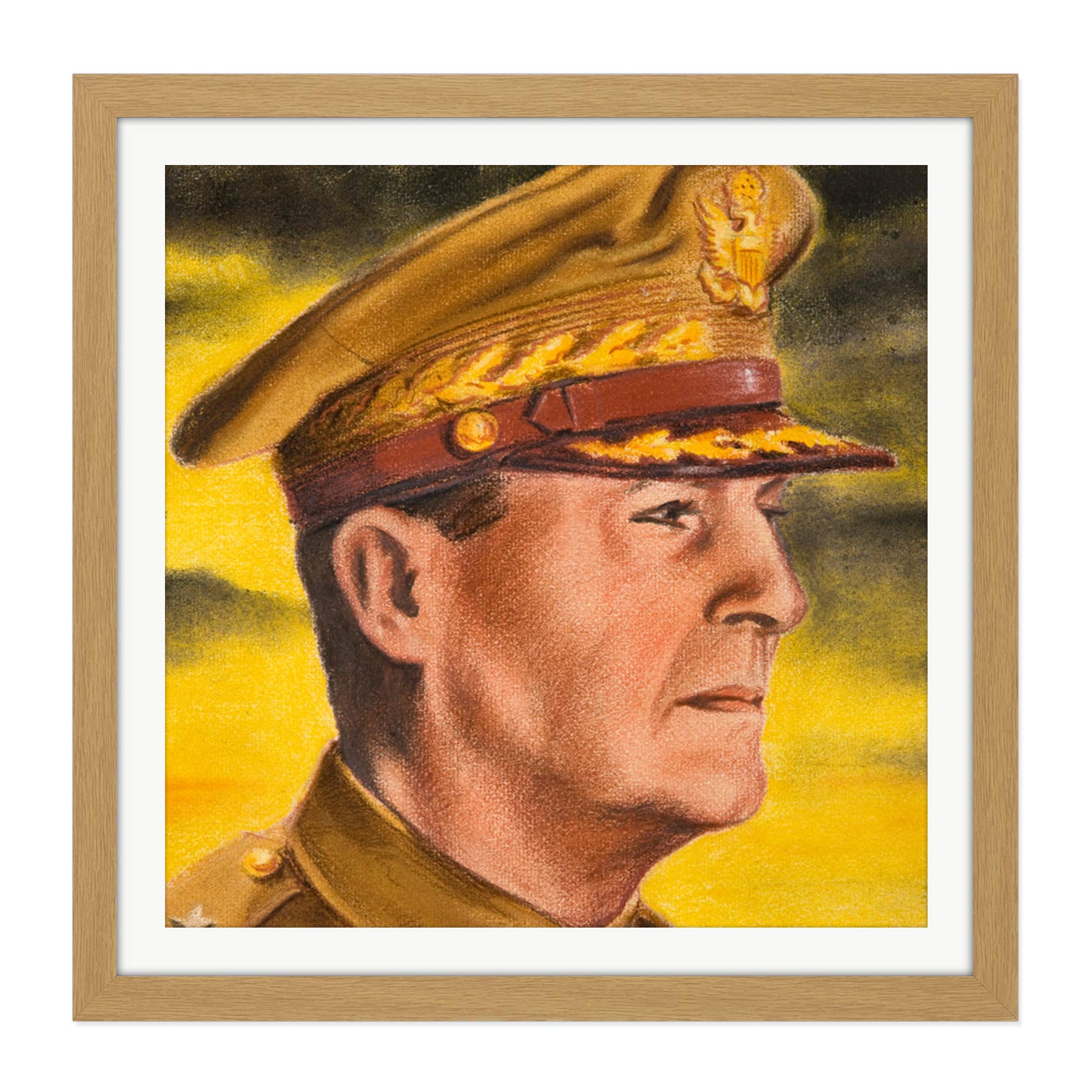 Fine Art Prints Framed Light Oak 16X16 Timym Portrait Us General Douglas Macarthur Painting Square Wooden Framed Wall Art Print Picture 16X16 Inch