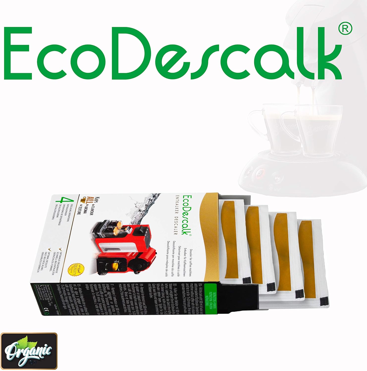 EcoDescalk Organic Powder Descaler, 3×4 Sachets. 100 Natural Descaler