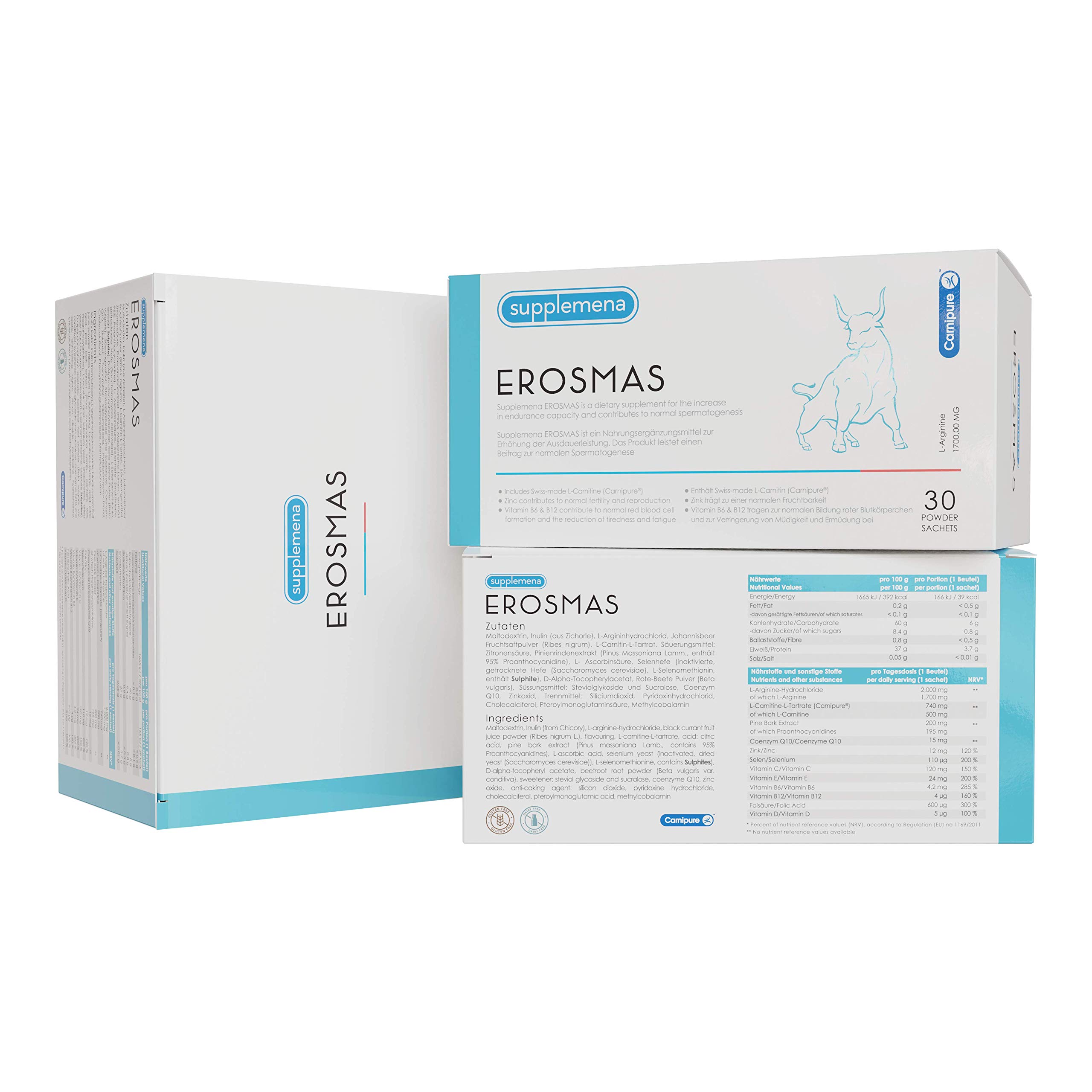 EROSMAS | Fruchtbarkeits-Nahrungsergänzung für Männer | Langfristige Unterstützung Spermiengesundheit & Kinderwunsch | CoQ10, L-Carnitin, Zink | 3 Monate