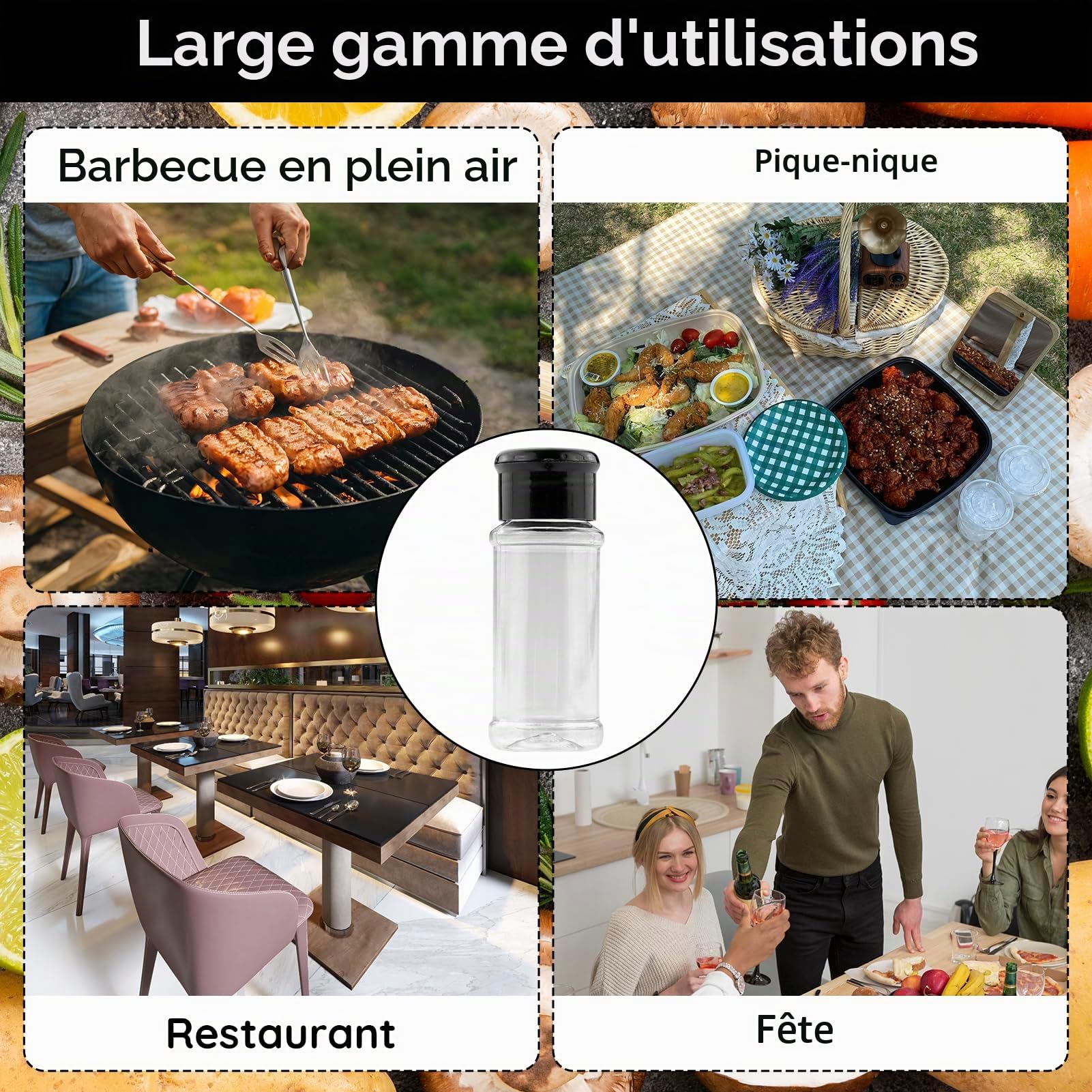 Lot de 8 Pot à Épices -Bocaux à Épices a Epices Cuisine Rangement-Plastique - Avec étiquette(100ML)