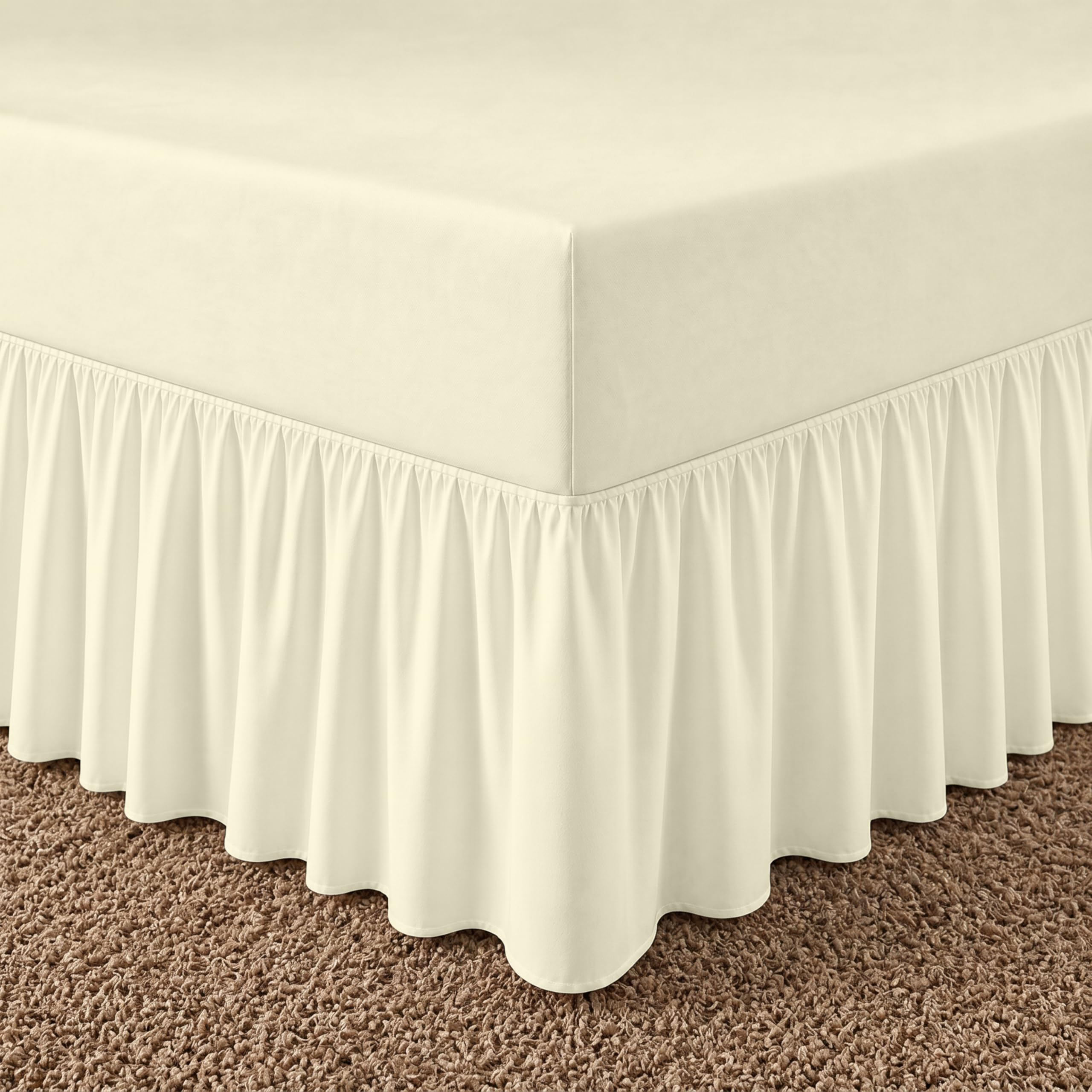 Rohi Luxury Fitted Valance Sheet King Size- Easy Care King Size Fitted Sheet, Frilled - Fit over Mattress & Down to the Floor (King, Cream) โ image 1