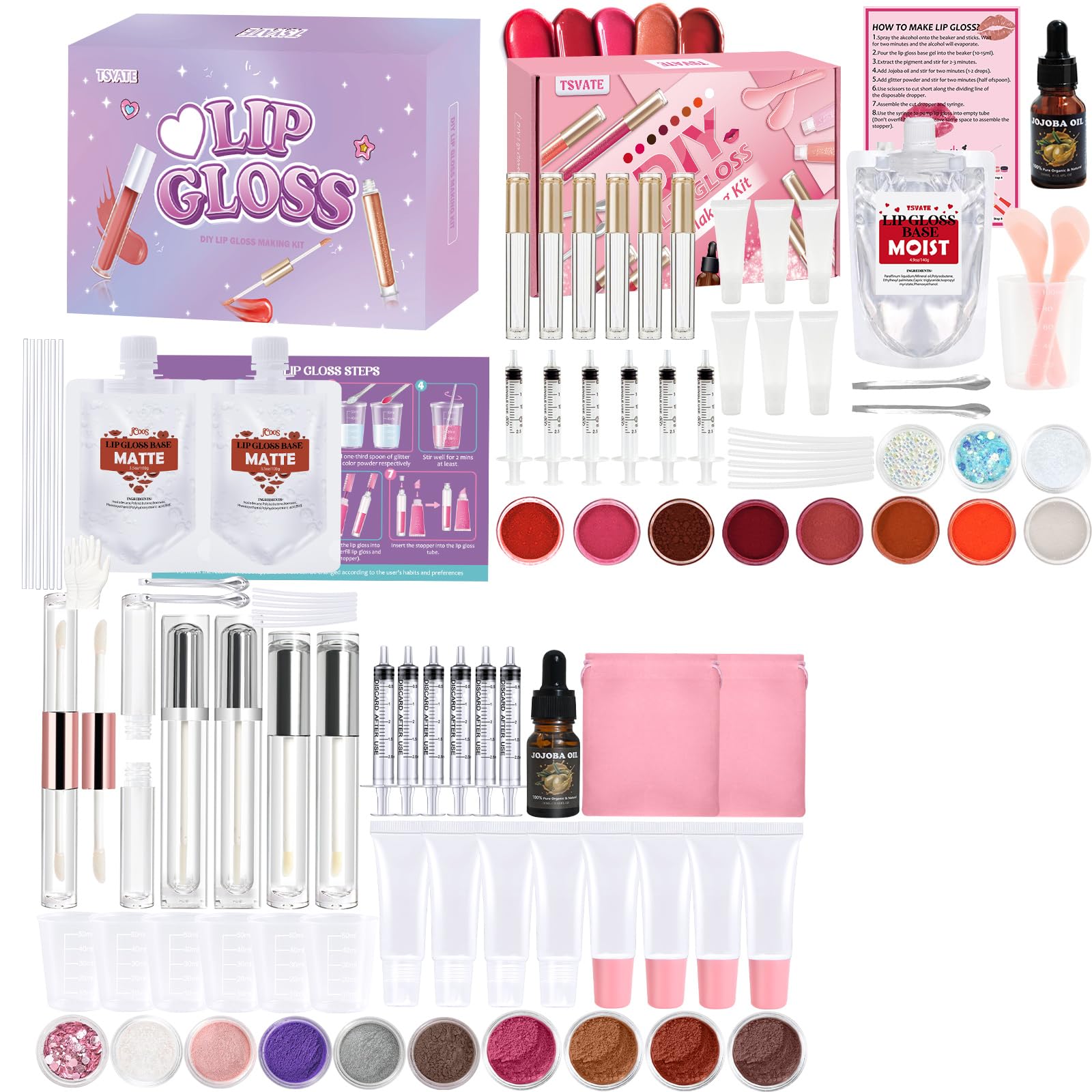TSVATE Lip Gloss Making Kit Lipgloss Making Kit for Women Beginner Girls Moisturizing Matte Moist Lipgloss Base Double-Ended