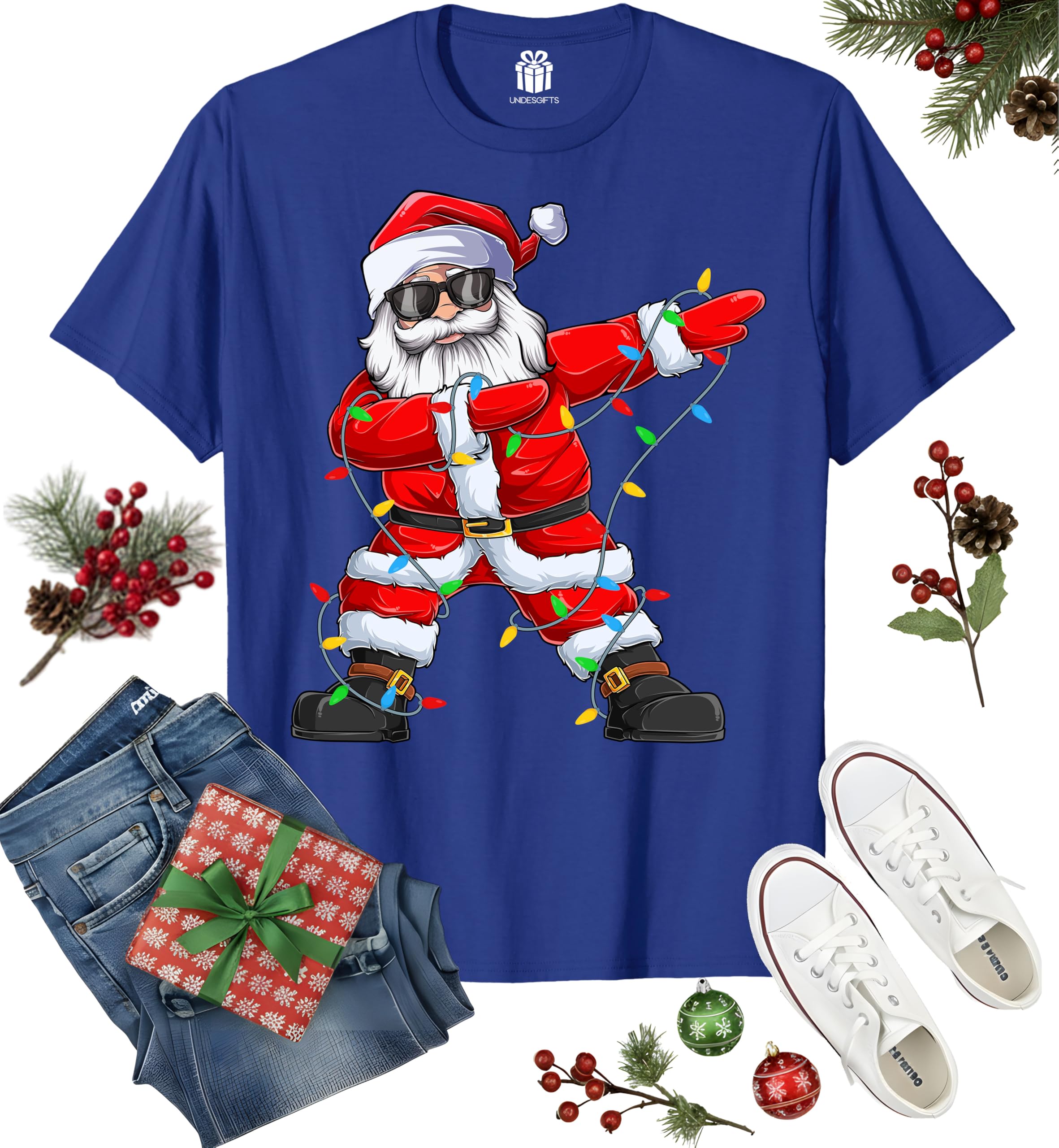 Dabbing Santa Christmas Red Lights T-Shirt for Men, Boys, Girls and Kids, Funny Dad Boyfriend Son