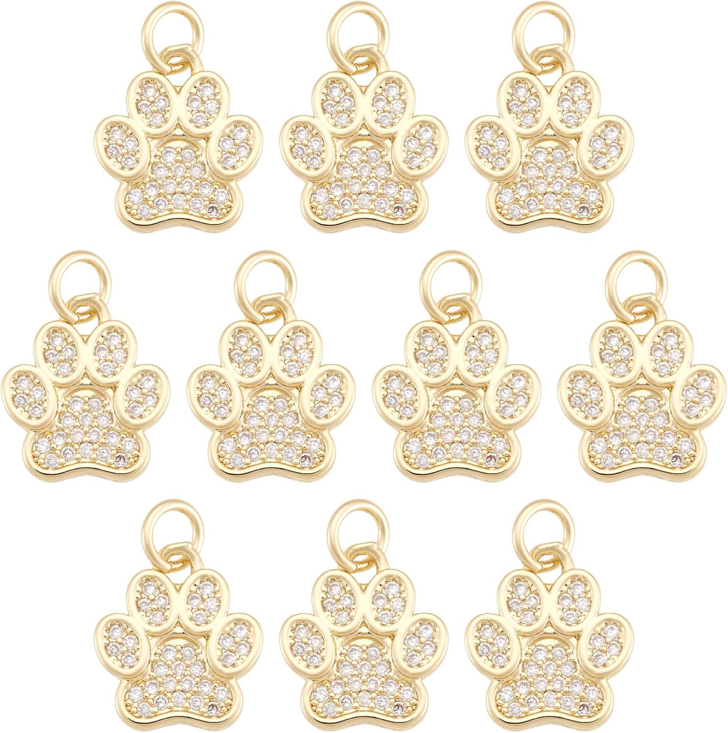 FASHEWELRY 10Pcs Brass Cubic Zirconia Dog Paw Print Charms 18K Gold Plated Footprint Charms Sparkling Animals Paw CZ Pendants for Bracelet Necklace Jewelry Making - Image 7