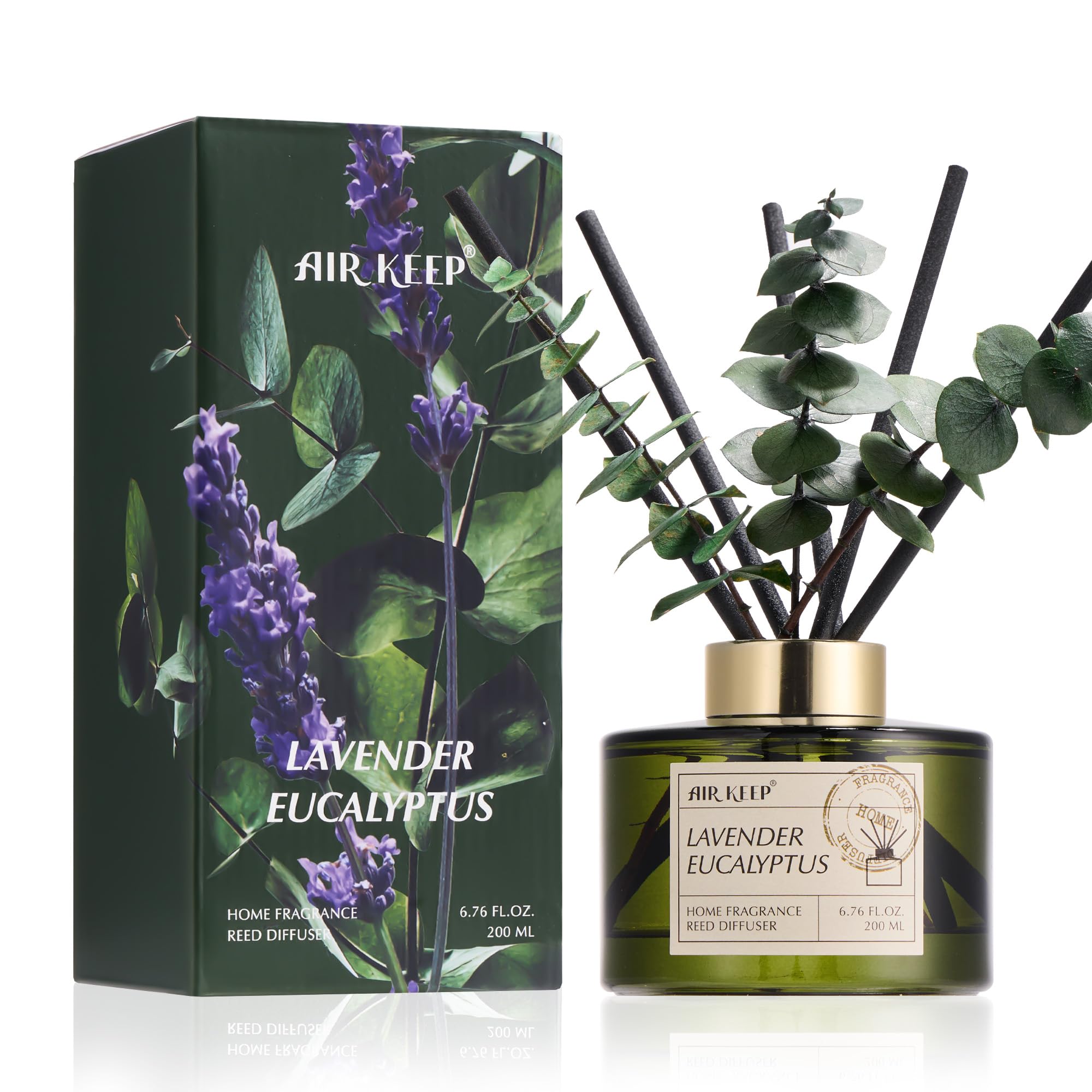 Airkeep Reed Diffuser, Lavender Eucalyptus Scent with Diffuser Sticks & Decorative Eucalyptus Stems, Home Fragrance for Bedroom, Bathroom & Living Room