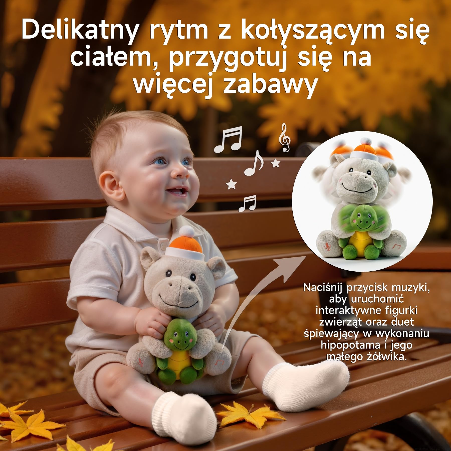 Interaktywny Pluszak, Hipopotam i Żółw Śpiewający i Mówiący, Elektroniczna Pluszowa Zabawka, Pluszowe Zwierzątko, Prezent dla Niemowląt i Dzieci | Mimicking Twisting, Singing, Record & Repeating What You Say, Baby Pet Companion Toys