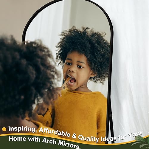 Vista 97 de NicBex - Espejo arqueado, de cuerpo entero, 64 x 24 pulgadas, con marco de aleación de aluminio, soporte, negro, se puede colocar de pie, apoyar
