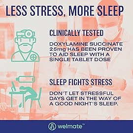 WELMATE - Nighttime Sleep Aid - Doxylamine Succinate 25 mg - for Adults & Children 12+ - 100 Tablets