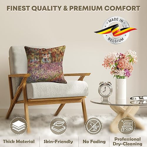 Miniatura 3 de C Charlotte Home Furnishings Inc Claude Monet - Funda de cojín europea Iris Garden  Funda de cojín decorativa con algodón puro  Funda de cojín de 18