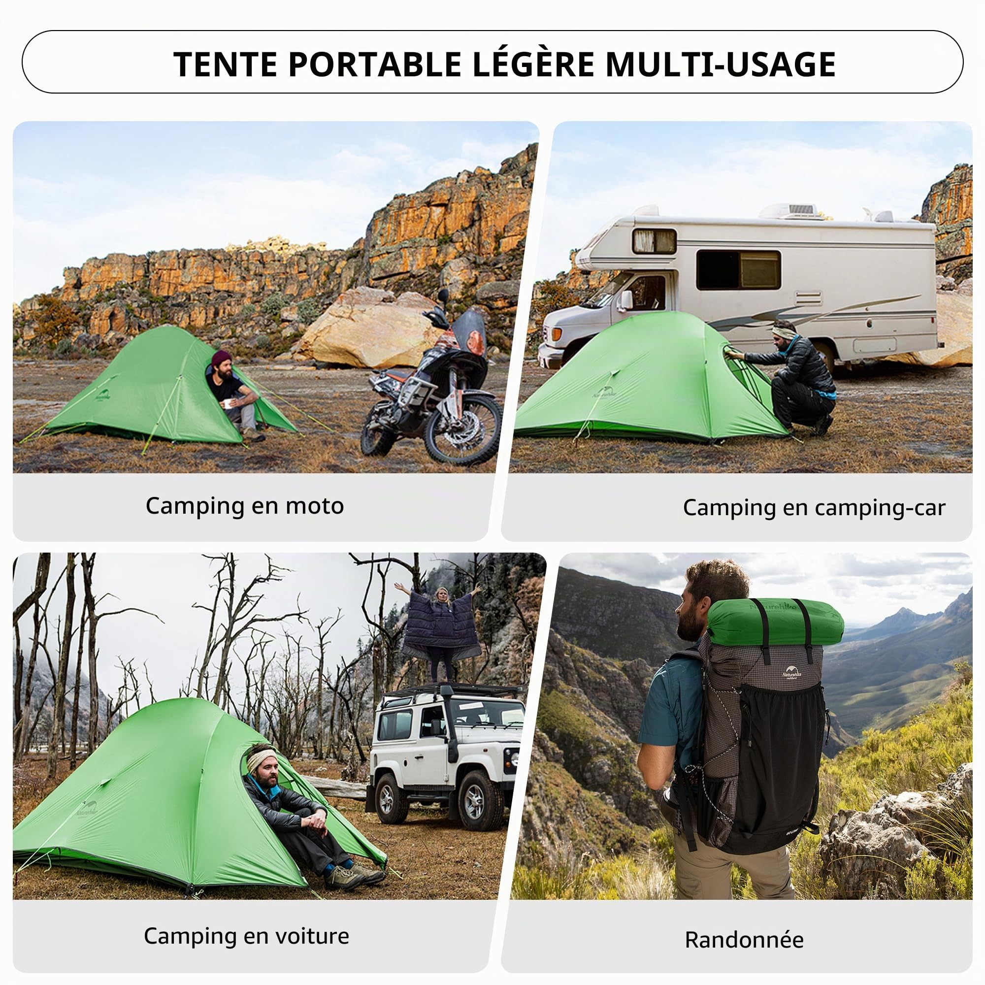 Naturehike Cloud-Up 2 Tente de Camping 2 Personnes 3-4 Saison Sac à Dos Léger Tente de Randonnée(Vert Upgrade 210T)