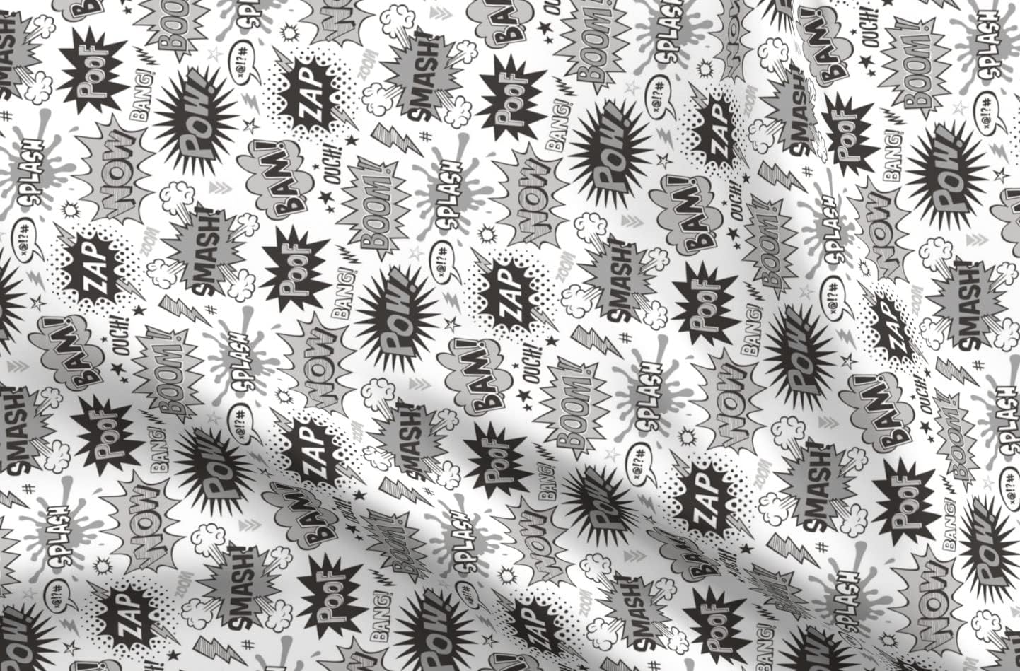Spoonflower Fabric - Hero, Super, Rotated, Comic, Pop Art, Words, Speech Bubbles, Black & Printed on Organic Cotton Sateen Fabric by The Yard - Sewing Quilting Apparel Home Decor