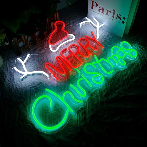 Miniatura 2 de Allball Letrero de neón de Feliz Navidad, luces LED de Navidad para decoración de pared, decoraciones de Navidad, sombrero, letreros iluminados,