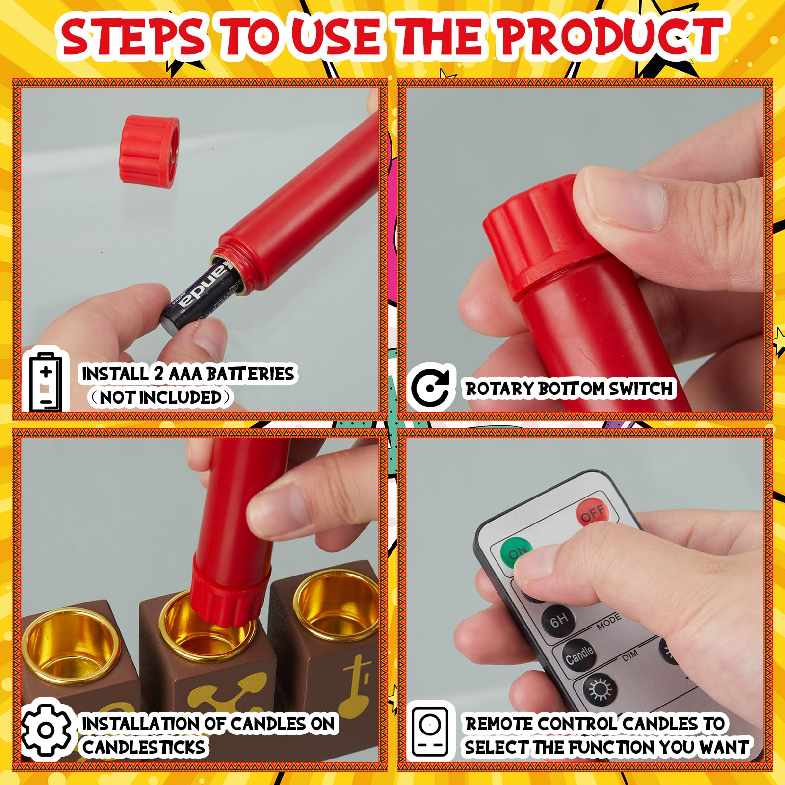 8 Pieces Kwanzaa Kinara Flameless Candles Set Wood Kwanzaa Candle