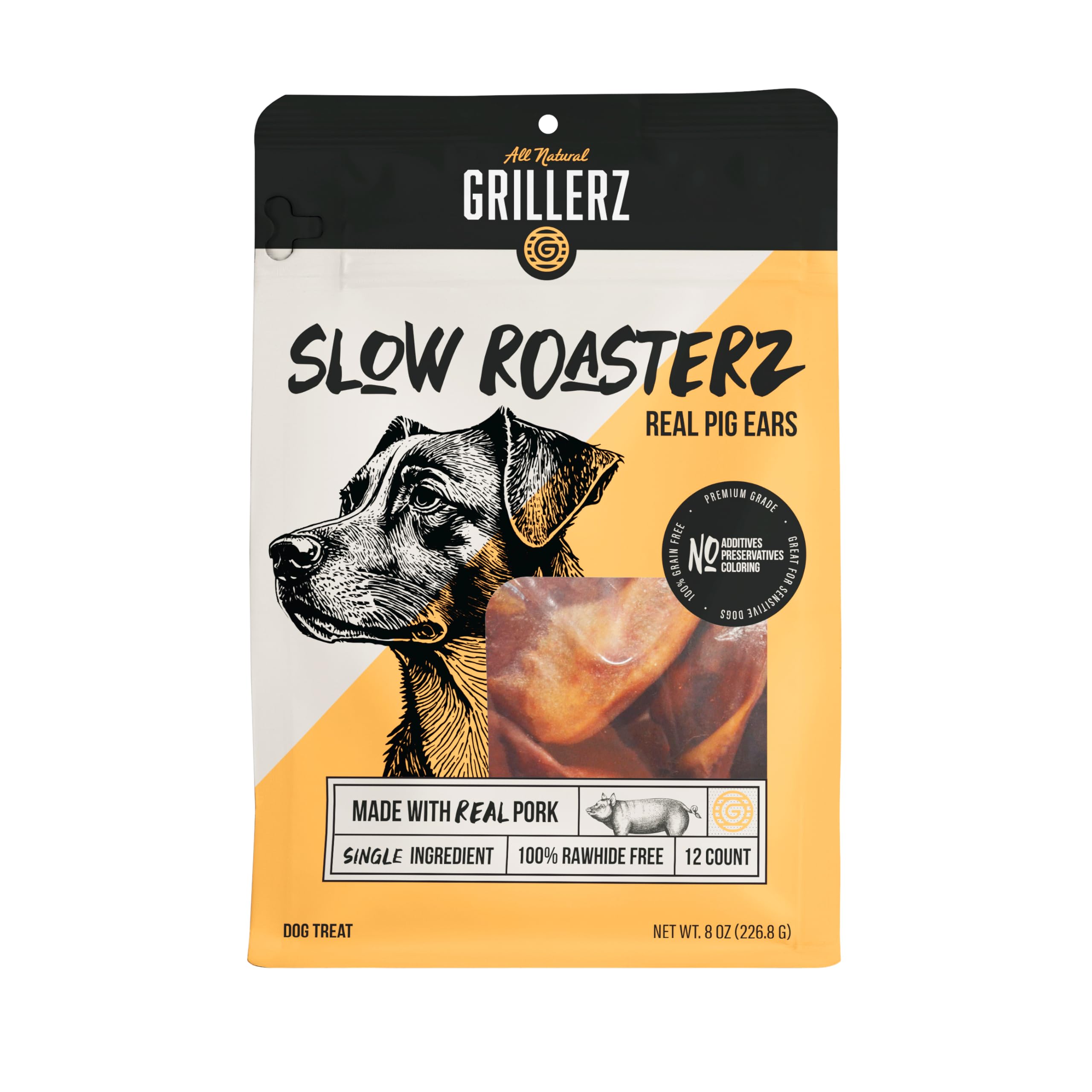GrillerzReal Pig Ears, 12 Count, Single Ingredient, All Natural Pig Ears for Dogs, Dog Chew for Healthy Teeth, High Protein, Easily Digestible, for Adult Life Stages