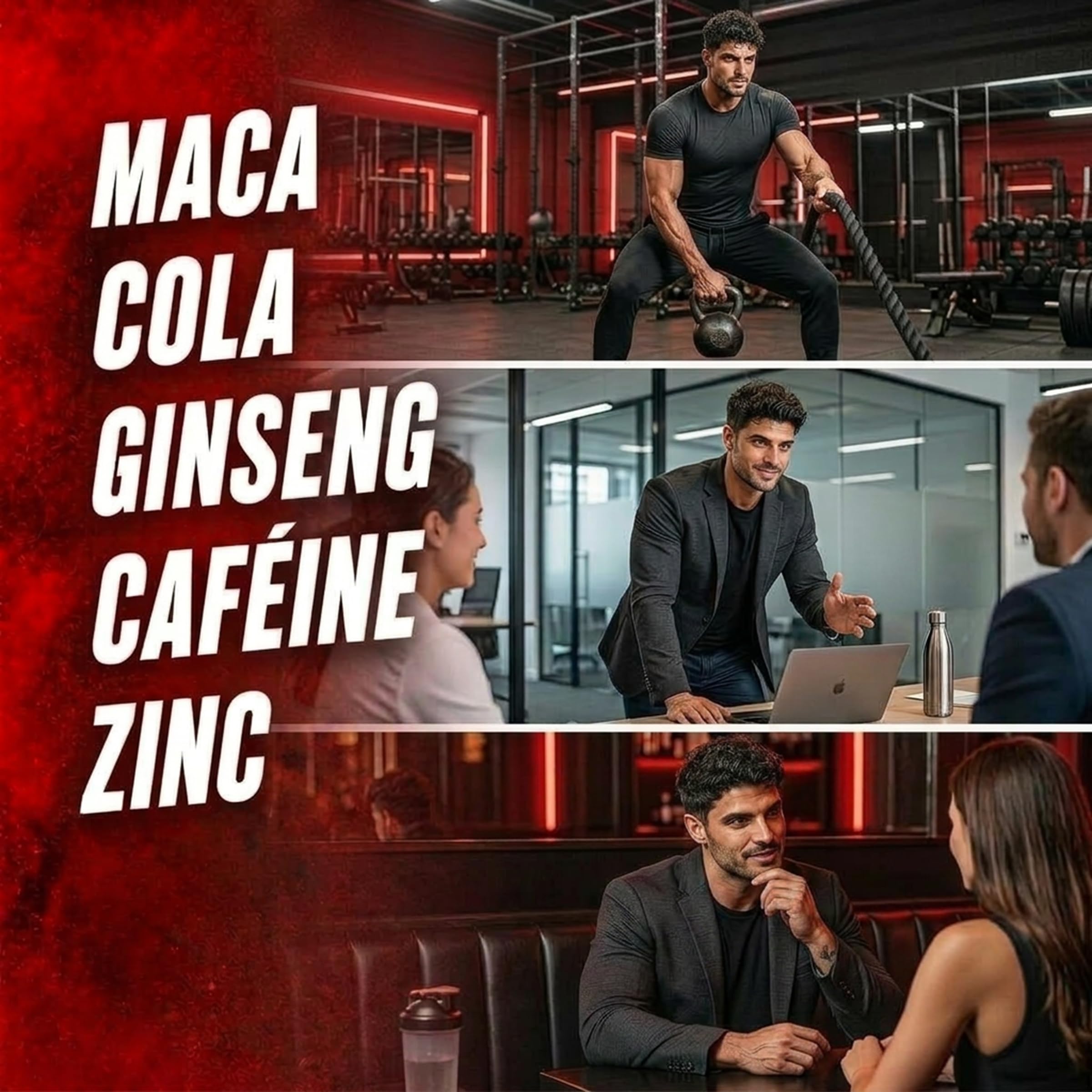 TRYVITE | Formule TESTO | Routine Active, Sport, & Moments Importants | Maca, Ginseng, Cola, Caféine, Zinc & Vitamines | 90 Gélules Végétales