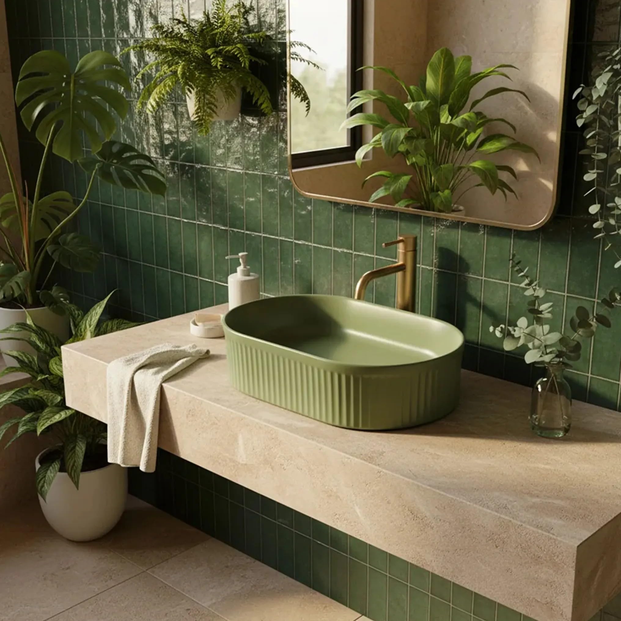 Rea - Lavabo da appoggio Vanda Pistachio Matt Ovale - Ceramiche Sanitarie - Verde - 49 x 31 x 13 cm