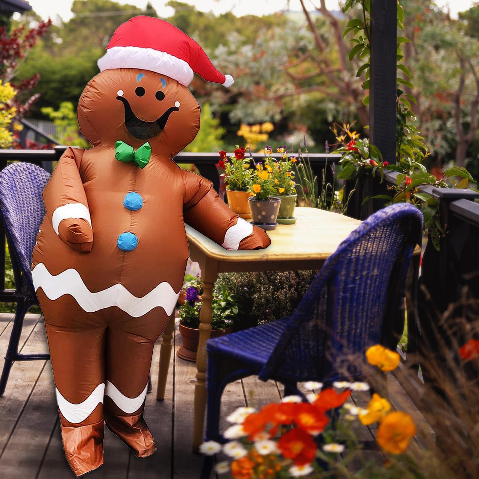 Aufblasbarer Weihnachts Kostüm, Lebkuchenmann Aufblasbares Kostüm für Erwachsene Aufblasbare für Halloween Party Geburtstag Weihnachten Cosplay Einfaches An und Ausziehen Batterie oder USB Angetrieben