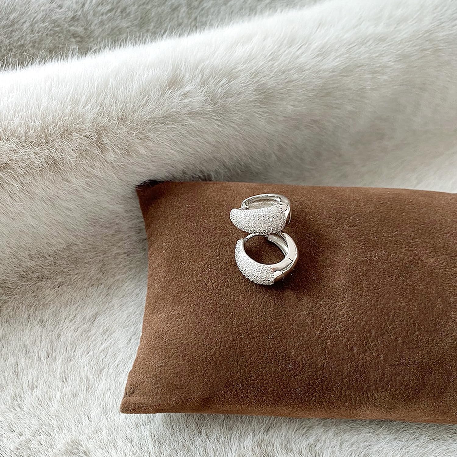 925 Sterling Silver Cubic Zirconia Pave Dome Huggie Chunky Hoop Earrings - Image 4