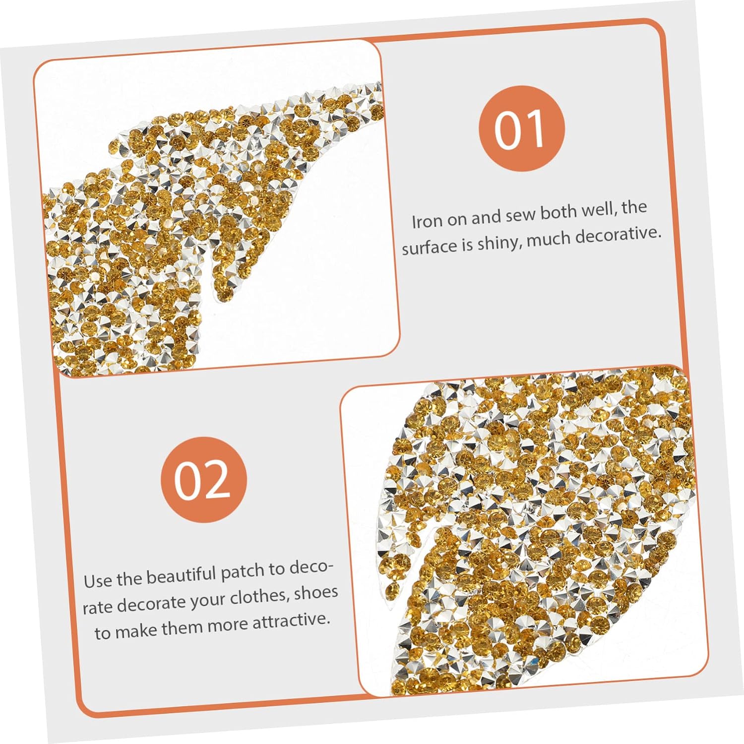 HOMSFOU Leaf Shape Rhinestone Applique Patch DIY Clothing Accessories for Bags Hats and Crafts Sparkly Crystal Yellow Bling Embellishments for Handmade Projects
