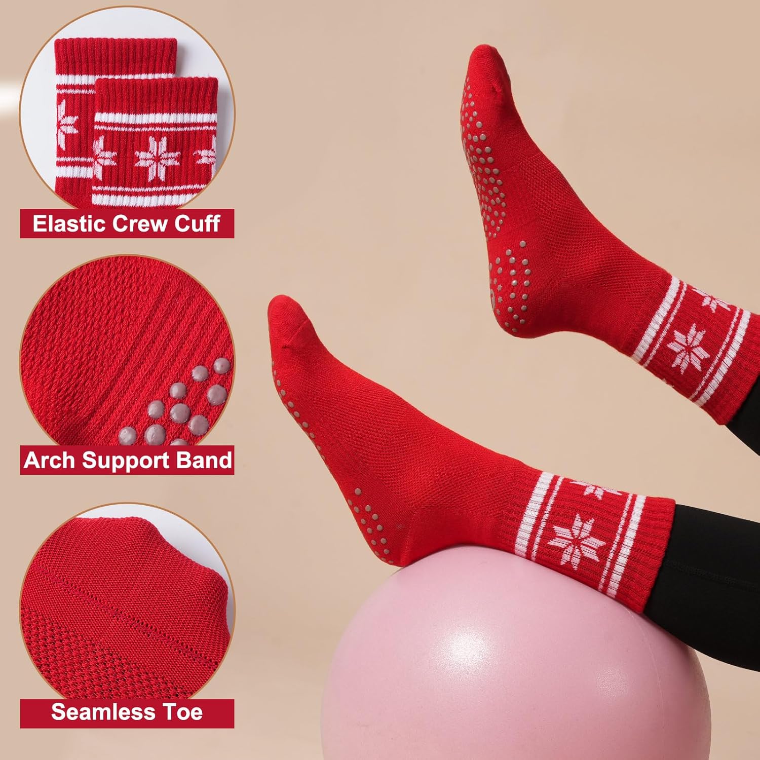 Grip Pilates Crew Socks for Women, Non Slip Yoga Socks with Grips for Barre Hospital Grippy Sticky Sock - Image 7