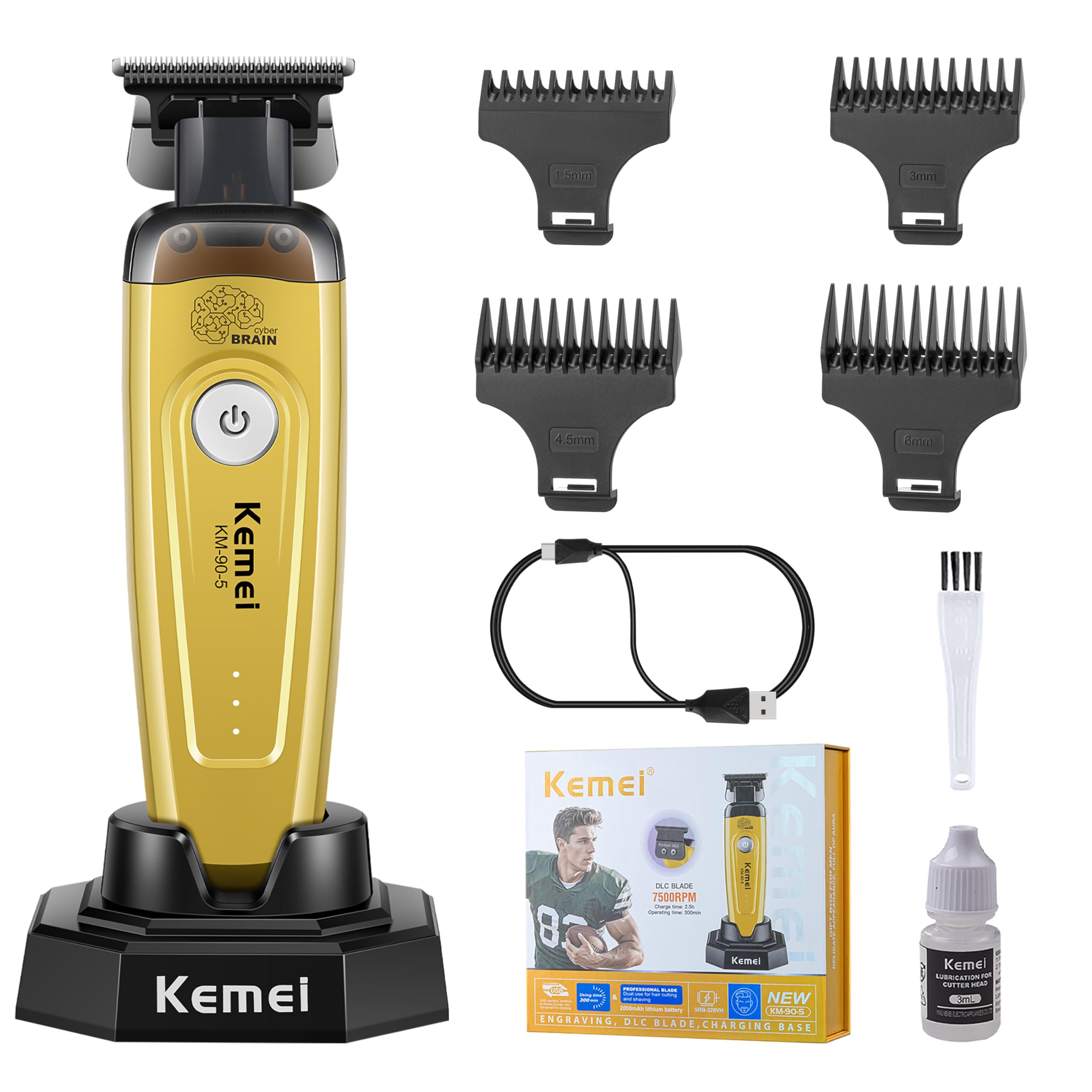 Kemei DLC 充電式バリカン ブラック/ゴールド Kemei Professional Rechargeable Hair Clippers Men Cordless Barber