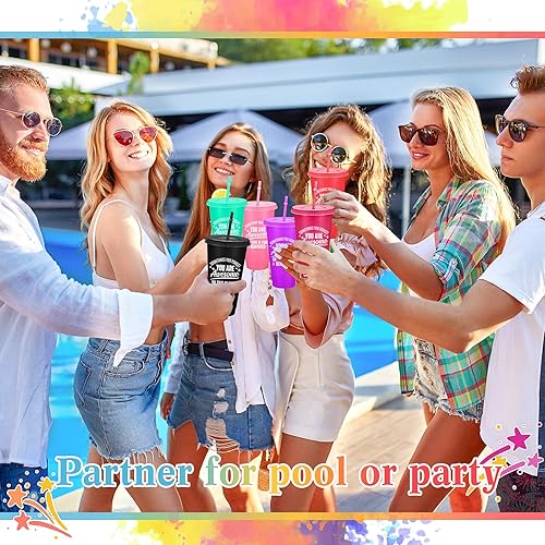 Miniatura 4 de Inbagi Paquete de 24 vasos de plástico de 24 onzas con tapas y pajita, regalo de agradecimiento a los empleados de Navidad, con texto en inglés