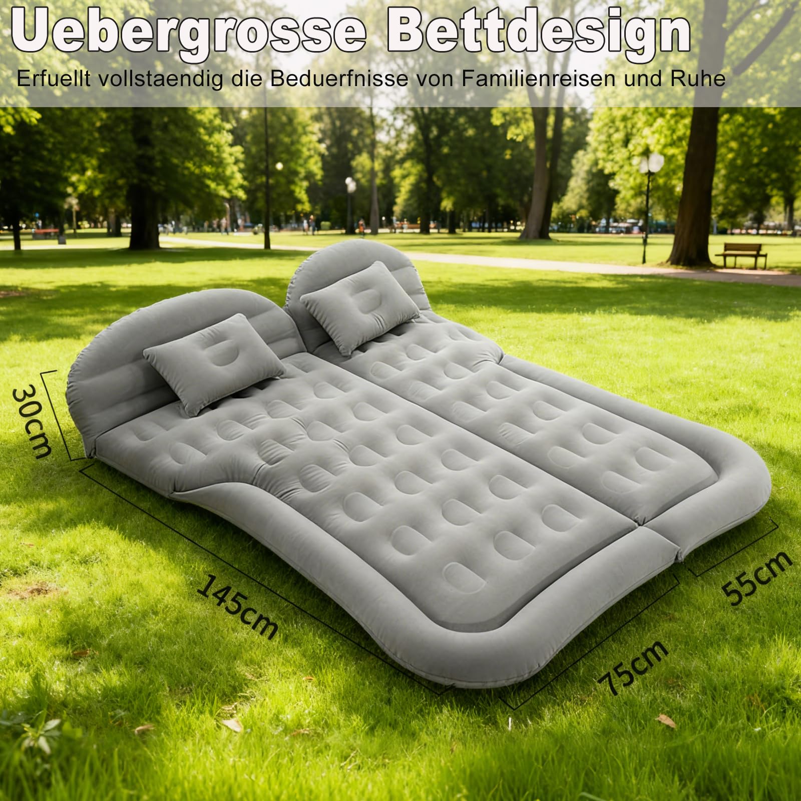 SUV Air Mattress Car Bed Inflatable Matelas pour Le siège arrière du Camion - Matelas d'air Pliable Lit d'air Portable pour la Maison, la Tente, Le Camping et Le Voyage (Grey)