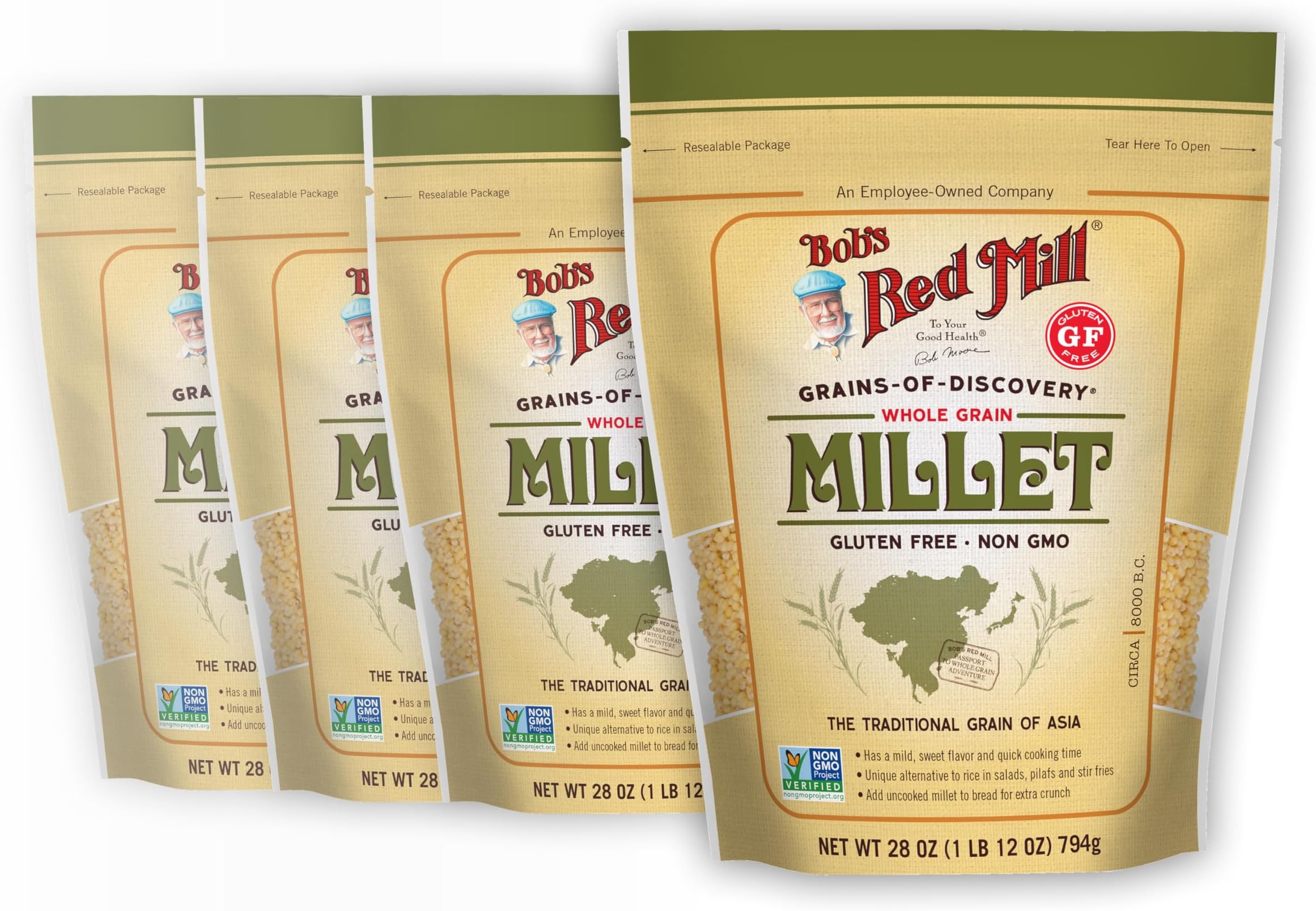 Bob's Red Mill Whole Grain Millet, 28oz (Pack of 4) - Whole Grain, Vegan, Kosher