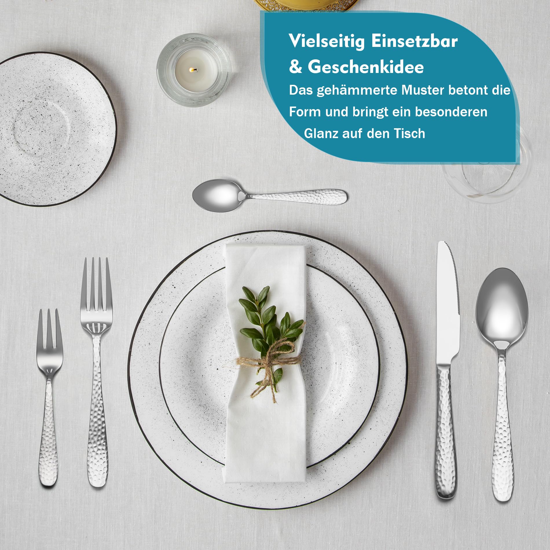 Gehämmertes Besteckset, EIUBUIE 20-Teiliges Edelstahl Besteck, Modernes Besteck Set 4 Personen, Essbesteck Set mit Messer Gabel Löffel, Tafelbesteck für Haus/Party, Hochglanzpoliert, Spülmaschinenfest