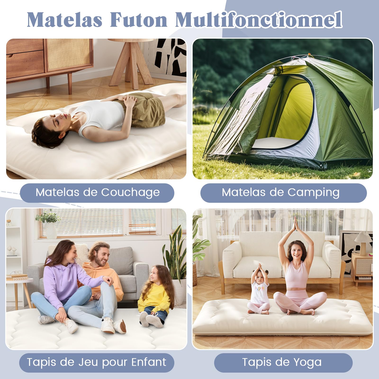COSTWAY Matelas Futon Portable Pliable, Matelas Futon Japonais 90 x 200 cm, Housse Lavable, Matelas de Sol avec Sac de Transport, pour Le Camping, Les Voyages, d'Invités (Beige)