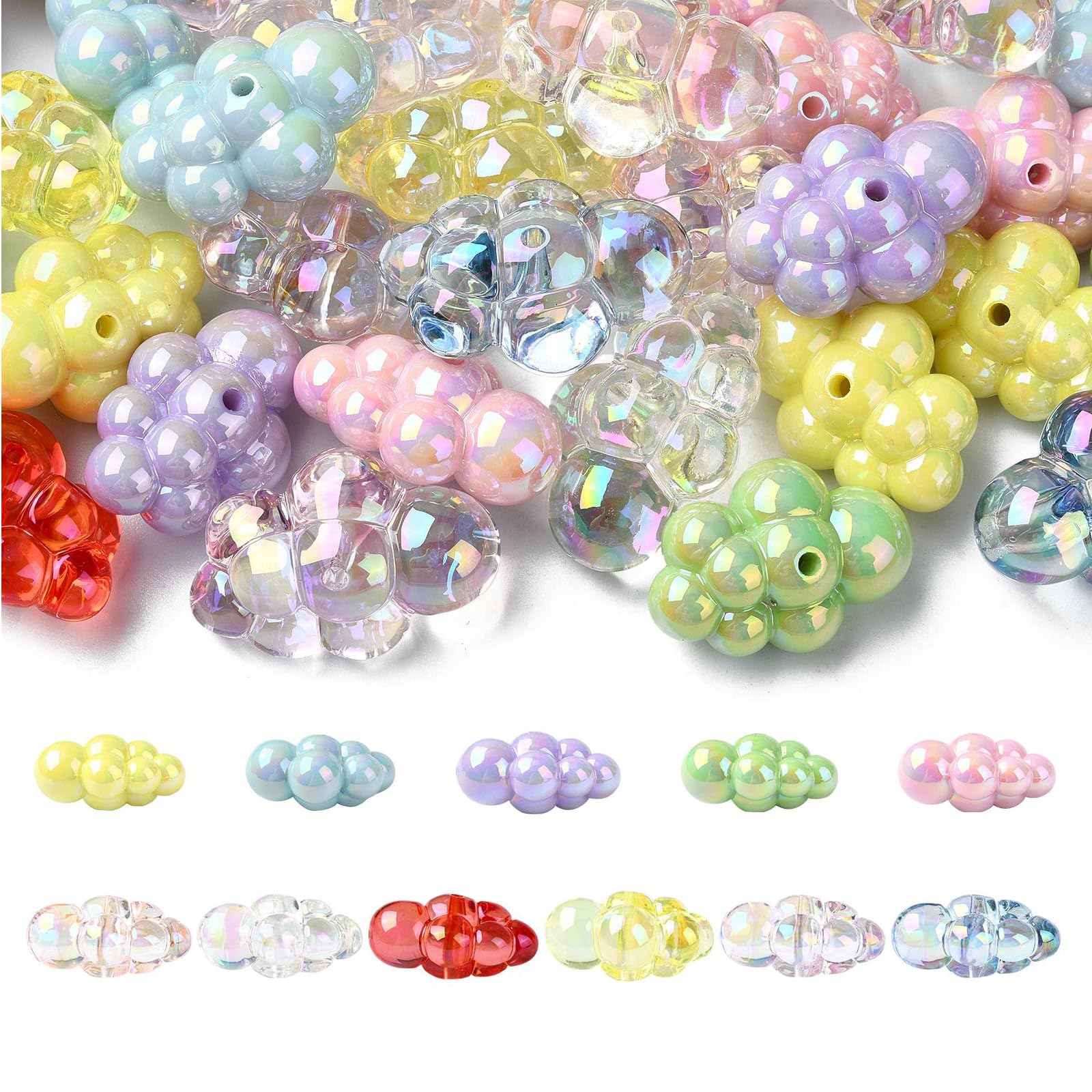 310 Perline Acriliche Trasparenti Colorate Per Gioielli Fai Da Te - Forme Miste: Cuori, Stelle, Fiori, Farfalle, Rotonde