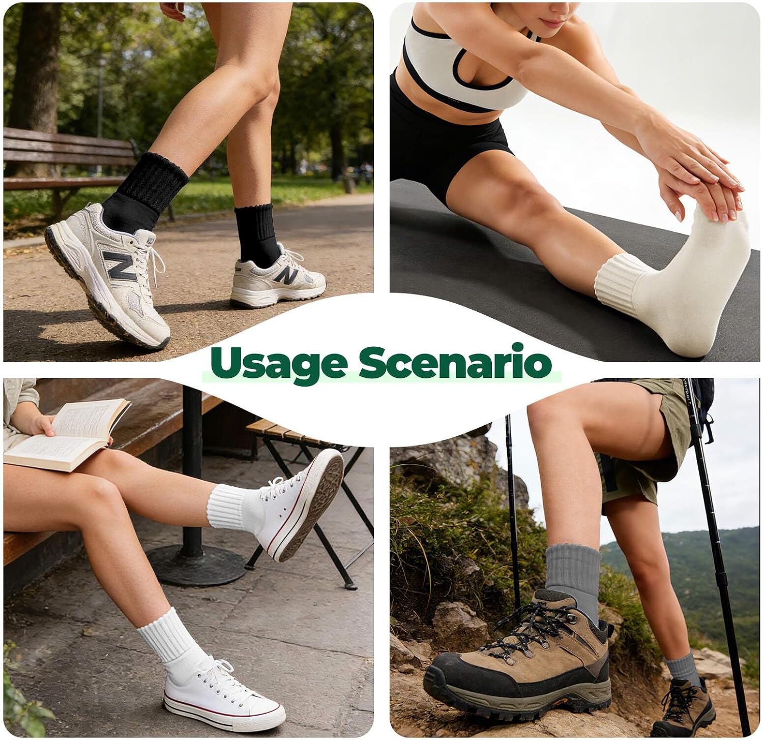 6 Pairs Cotton Crew Socks Women,Thick Cotton Blend Solid Color Crew Socks for Women,Soft Comfy Chunky Ribbed One Size