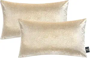 Phantoscope Pack of 2 Velvet Decorative Throw Pillow Covers Soft Solid Square Cushion Case for Couch Shiny Beige 12 x 20 inches 30 x 50 cm