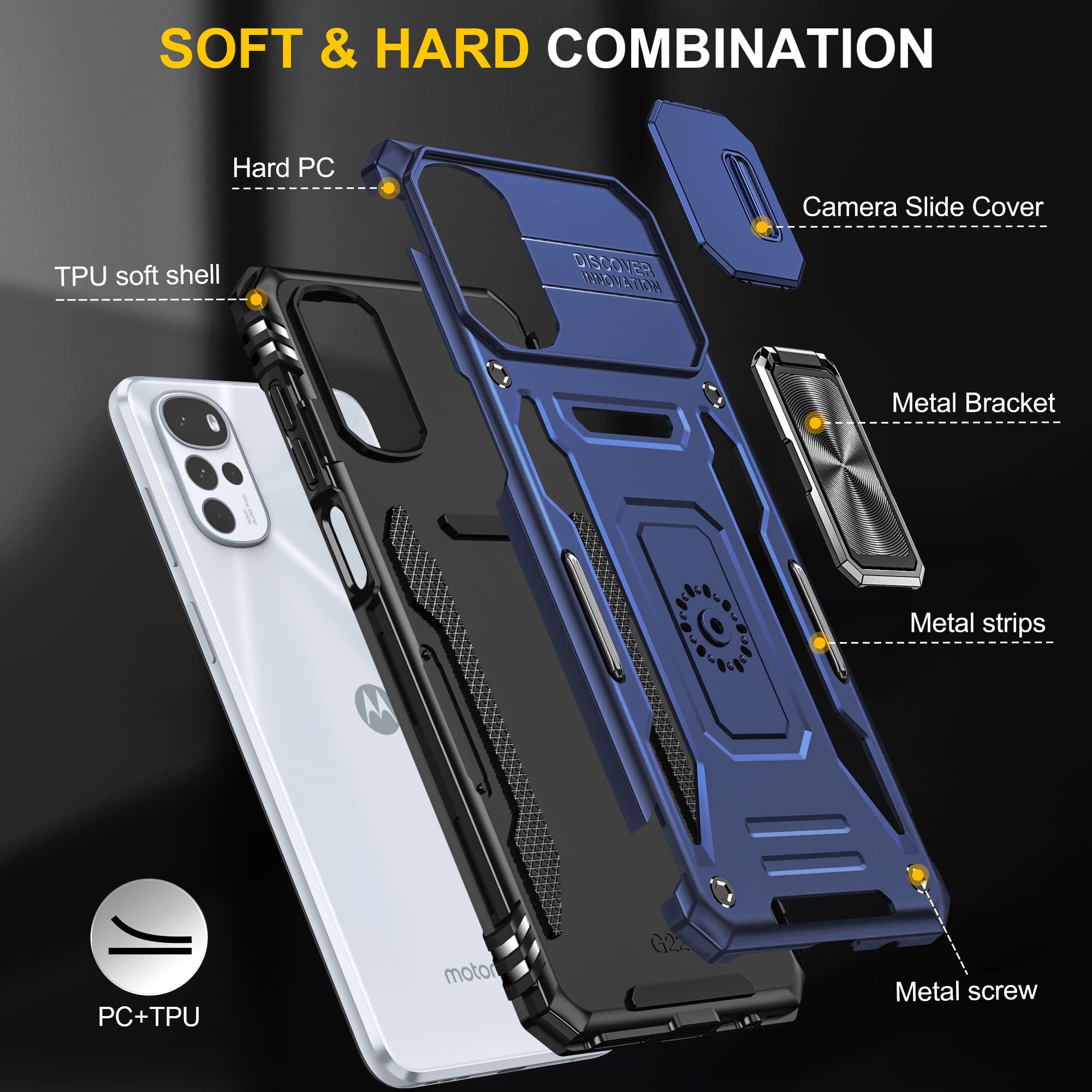 RMSOL Cover Per Motorola Moto G22 Con Supporto Magnetico E Anello 360° – Custodia Antiurto Rossa