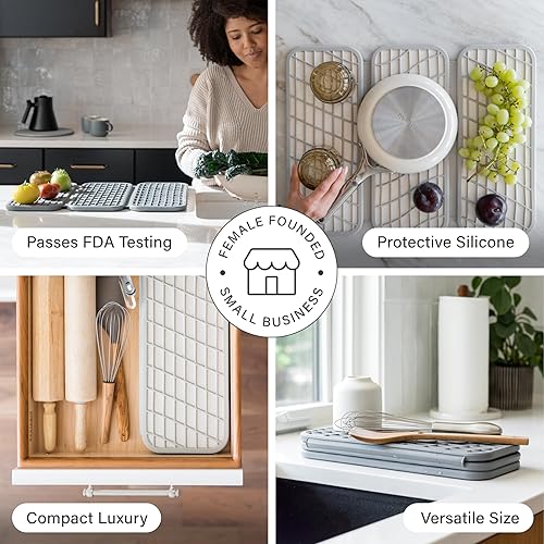 Miniatura 3 de Dorai Home Almohadilla para Platos Tapete de Secado de Piedra de Diatomita de Secado Rápido para Encimera de Cocina, 19.9" x 15.2" x 0.52", Gris